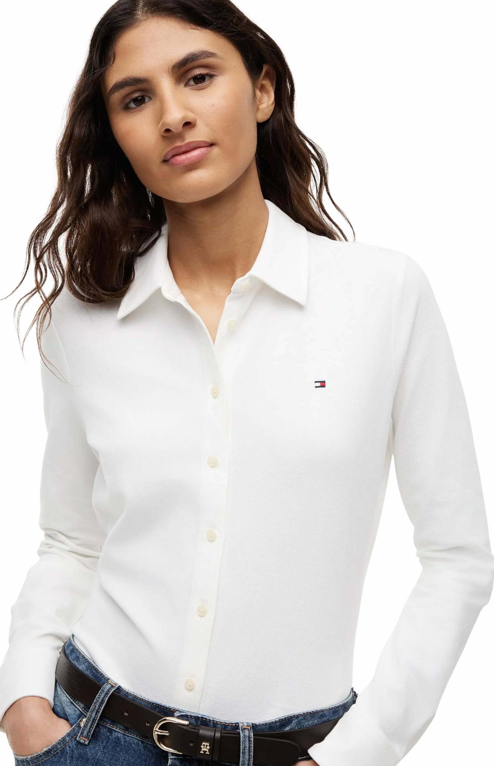 Tommy Hilfiger Damska koszulka polo L/S, Biały (Ecru), XL