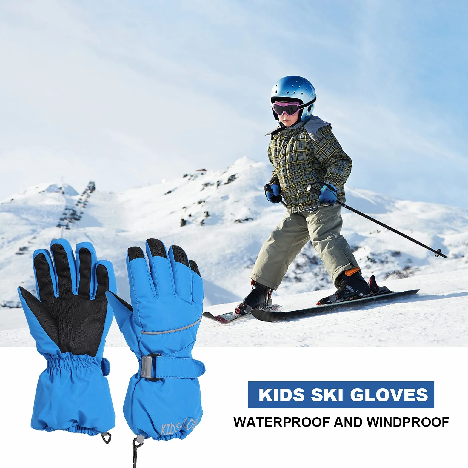 QKURT Dziecięce rękawice narciarskie, snowboardowe, rękawice śniegowe, wodoodporne i wiatroszczelne, zimowe rękawiczki dla dziewczynek i chłopców, do jazdy na nartach, snowboardzie, do biegania,