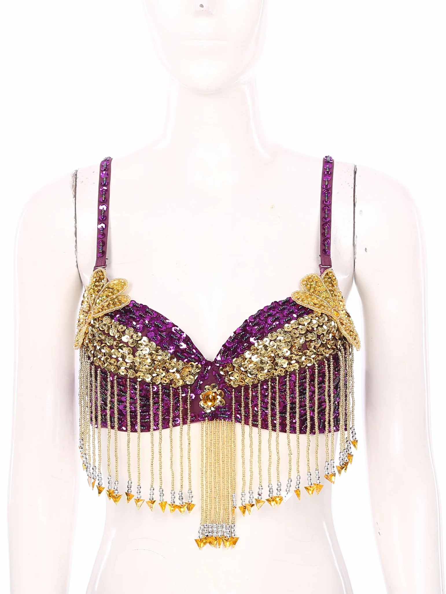 Damski biustonosz do tańca brzucha Crop Top Taniec orientalny błyszczący błyszczący biustonosz z frędzlami odzież do tańca