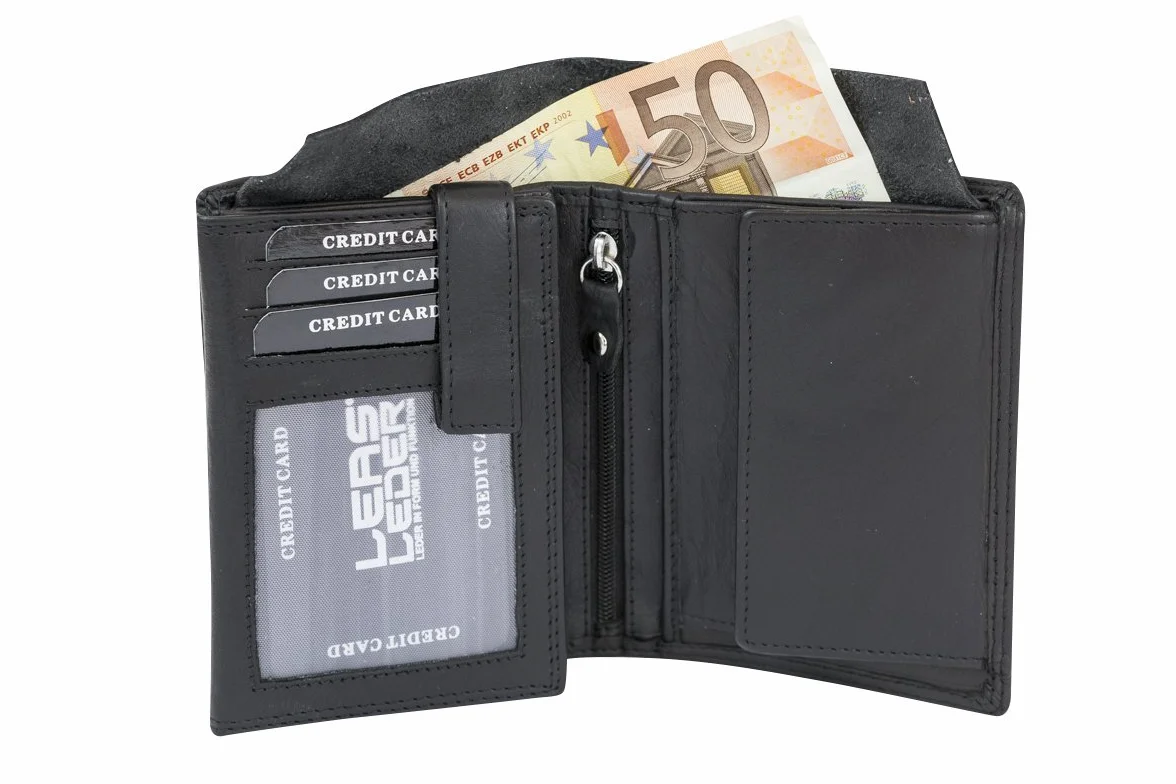 LEAS Wiedeński portfel kombi ochrona RFID z tajną kieszenią z prawdziwej skóry, czarny Special Edition, czarny, 12,5x9,5cm, wiedeński portfel kombi