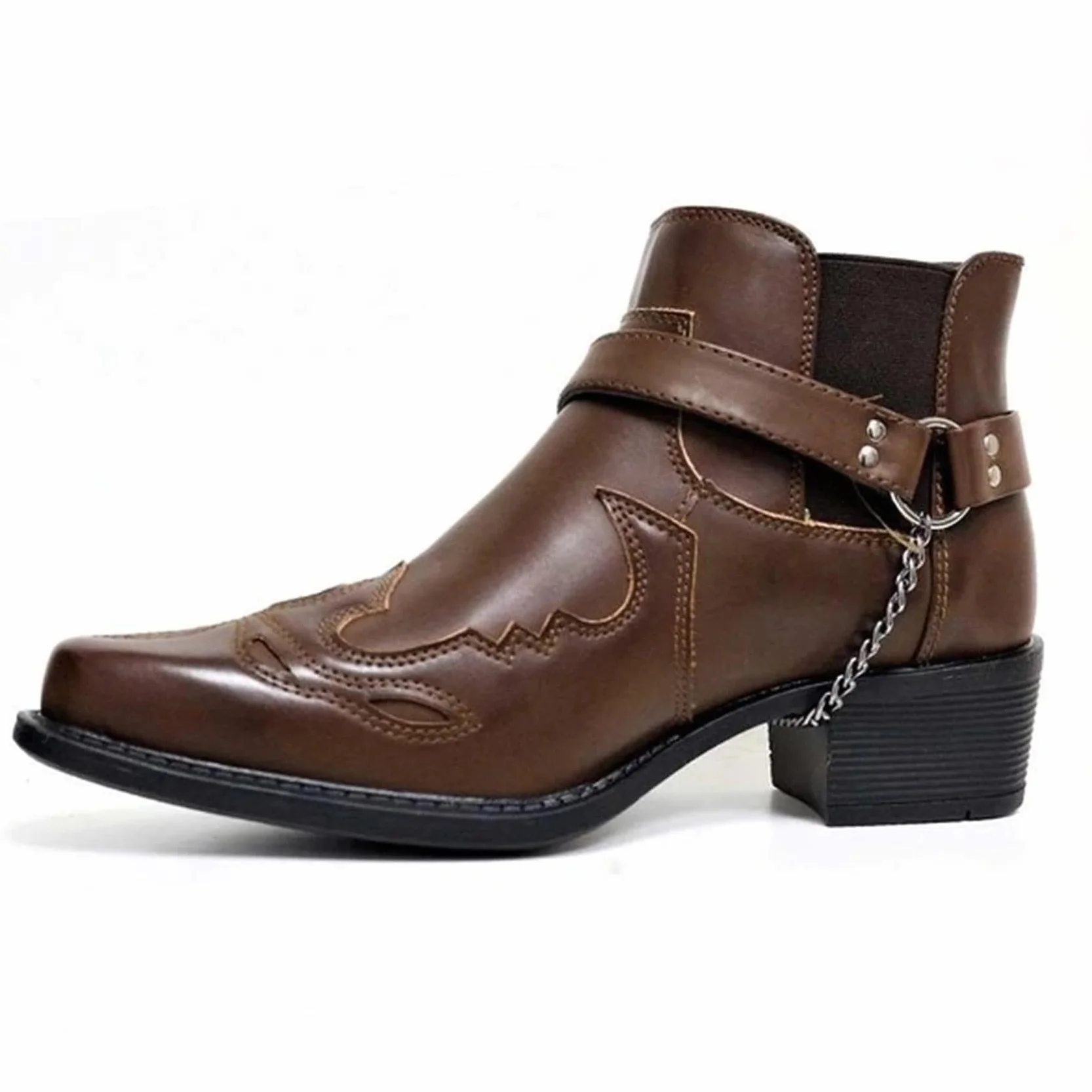 Męskie zachodnie botki klamra pasek buty retro skórzane kwadratowe noski kowbojskie krótkie buty kowbojskie buty motocyklowe