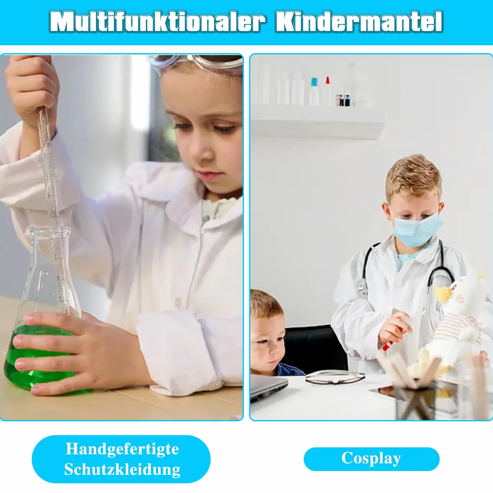 Kostium lekarza dla dzieci, biały, fartuch lekarski dla dzieci, uniseks, długi rękaw, fartuch laboratoryjny, górna część i spodnie ze stetoskopem, zestaw zabawek dla chłopców i dziewczynek, zestaw
