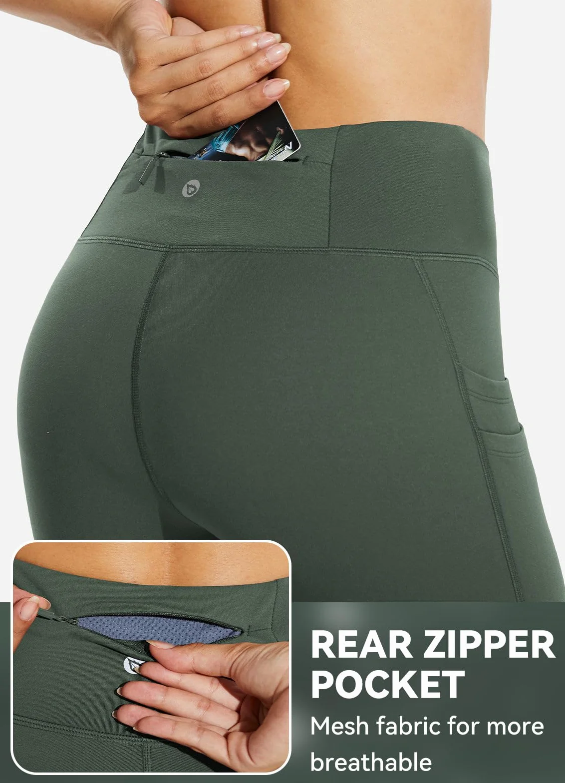 BALEAF Legginsy termiczne, damskie, zimowe, legginsy z wysokim stanem, legginsy sportowe z kieszeniami, legginsy do jogi z polaru, spodnie zimowe są wodoodporne