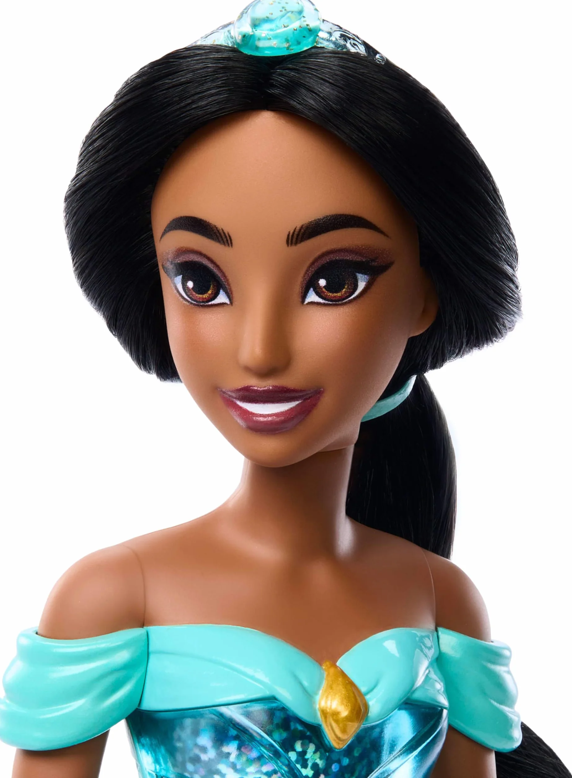 Mattel Księżniczka Disneya Dżasmina Lalka z punktami zgięcia, błyszczącym ubrankiem i akcesoriami inspirowanymi filmem Disneya, prezent dla dzieci HLW12