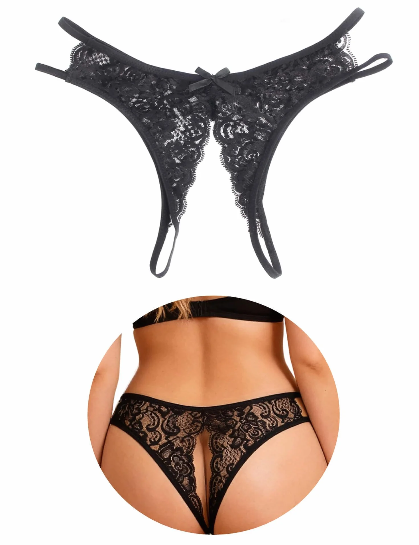 ohyeahlady Damskie stringi z rozcięciem w kroku majtki koronkowe stringi szykowne mini stringi rozcięcie seksowna bielizna niegrzeczna gorąca bielizna erotyczna stringi