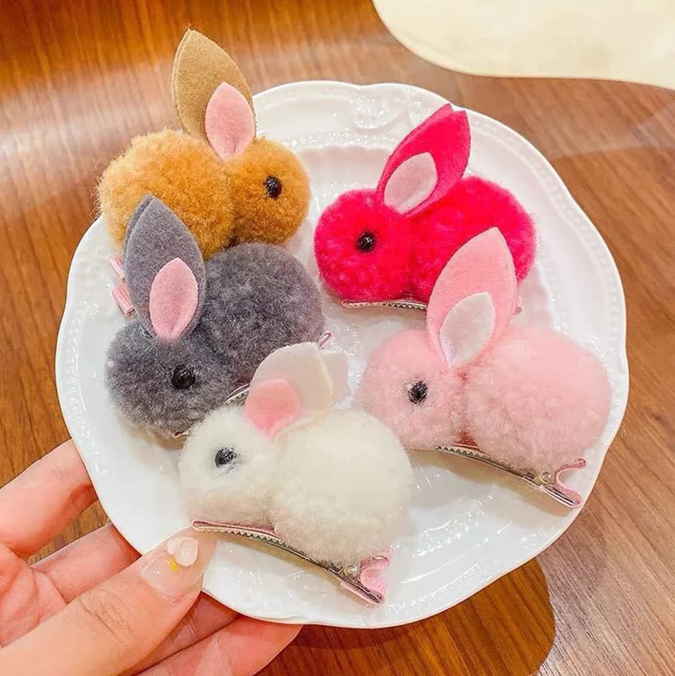 SanSixi spinka do włosów zajączek wielkanocny mały króliczek spinka do włosów pluszowa boczna spinka do włosów słodki królik kobiety dziecko spinka do włosów Happy Easter Day impreza dekoracja (szara)