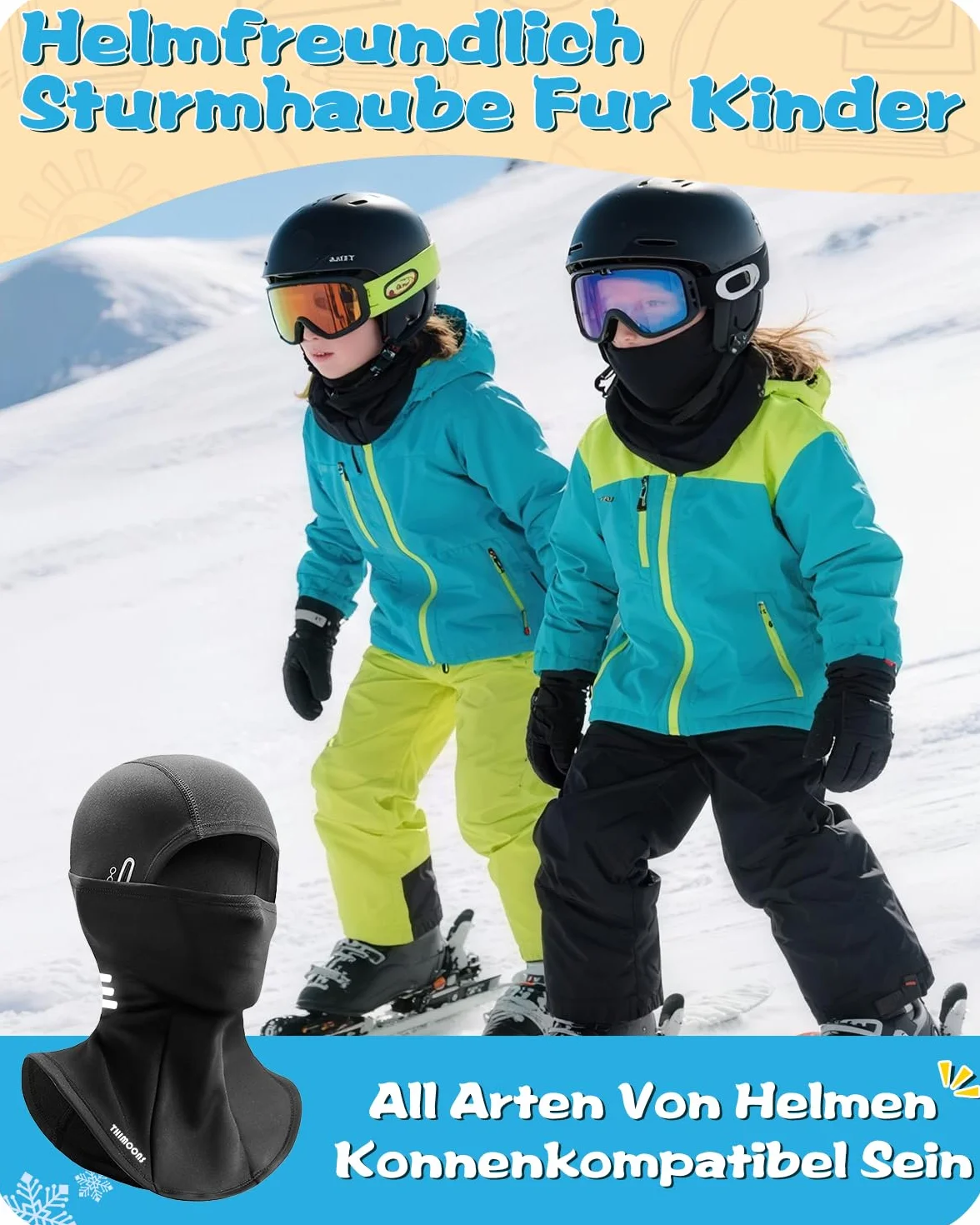 Kominiarka dziecięca na zimę | Odblaskowa, wiatroszczelna, ciepła Balaclava | na rower, snowboard, narty | Skimaska dla chłopców i dziewczynek, Rozmiar uniwersalny