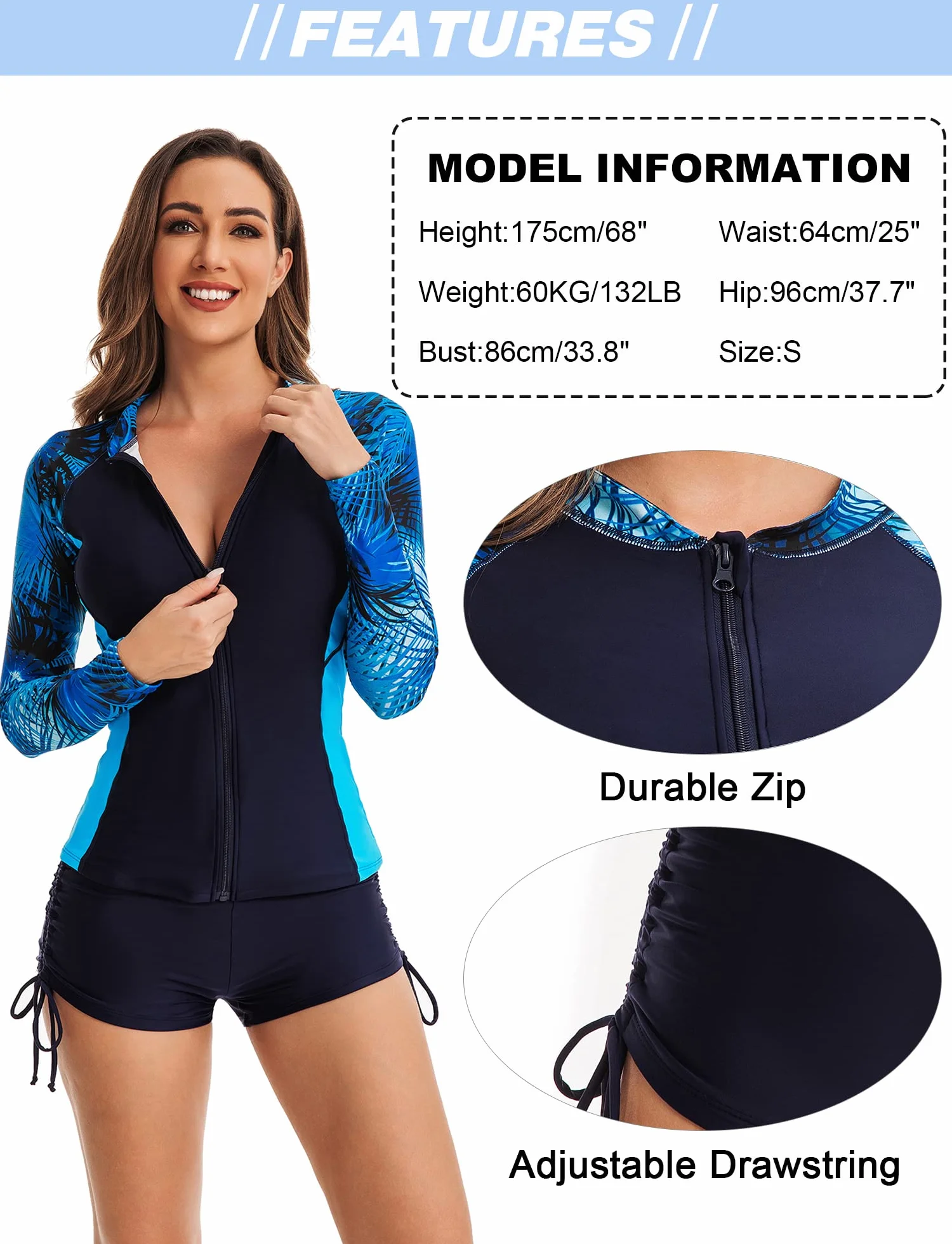 SEAUR Rash Guard damski kostium kąpielowy z długim rękawem, UPF 50+, ochrona przed promieniowaniem UV, dwuczęściowy kostium kąpielowy, slim fit, ochrona przed słońcem, moda kąpielowa, koszulka i