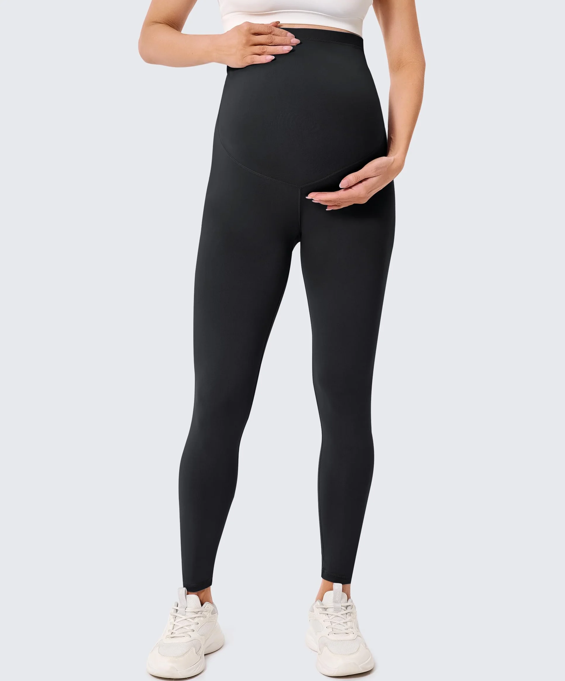 BAYDI Creamlush damskie legginsy ciążowe z regulowanym podparciem brzucha, miękkie legginsy ciążowe z wysokim stanem, nieprzezroczyste, wygodne do jogi, w czasie wolnym, piżamie