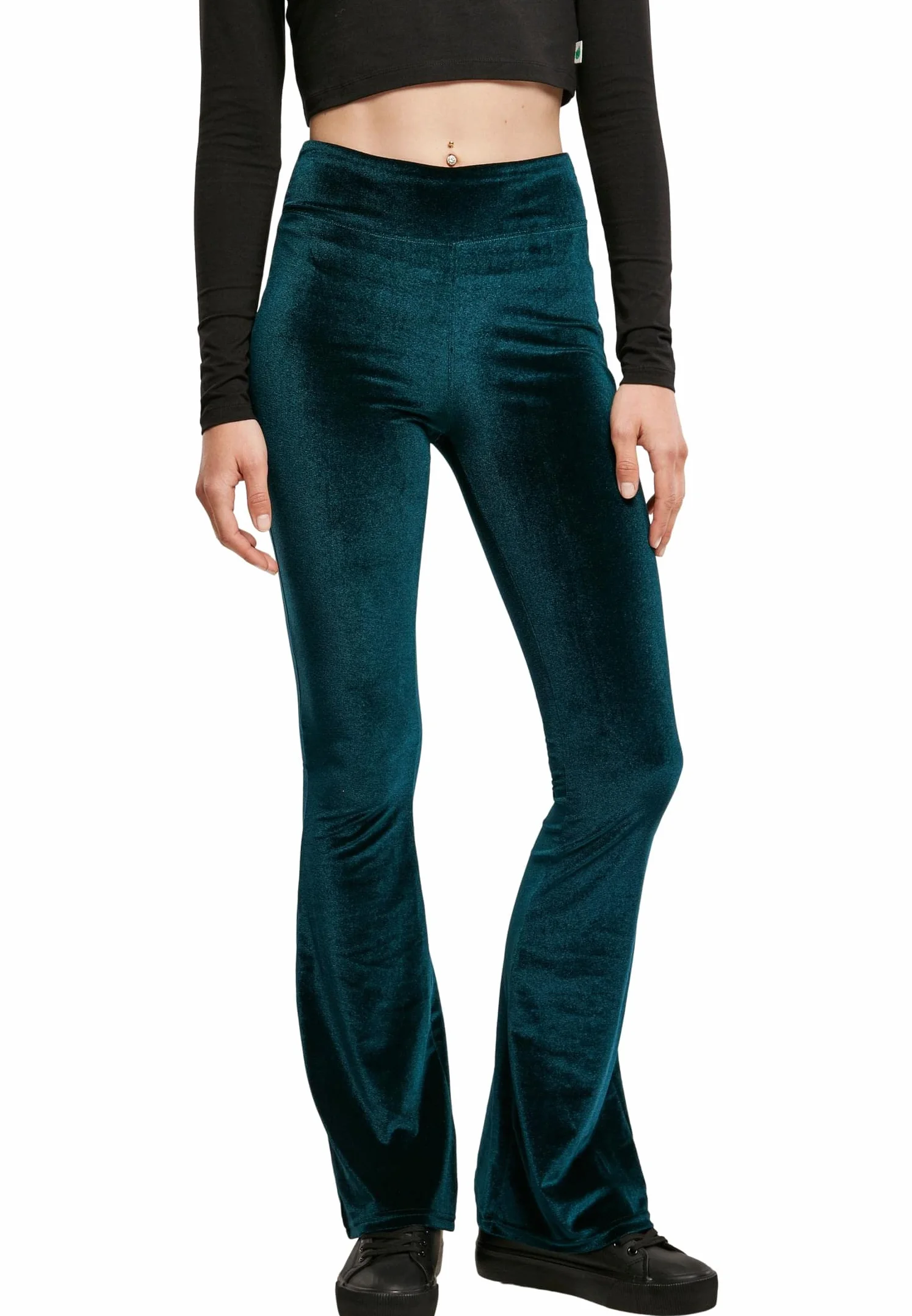 Urban Classics Damskie Legginsy Z Wysokim Stanem Velvet Boot Cut - Leginsy Kobiety