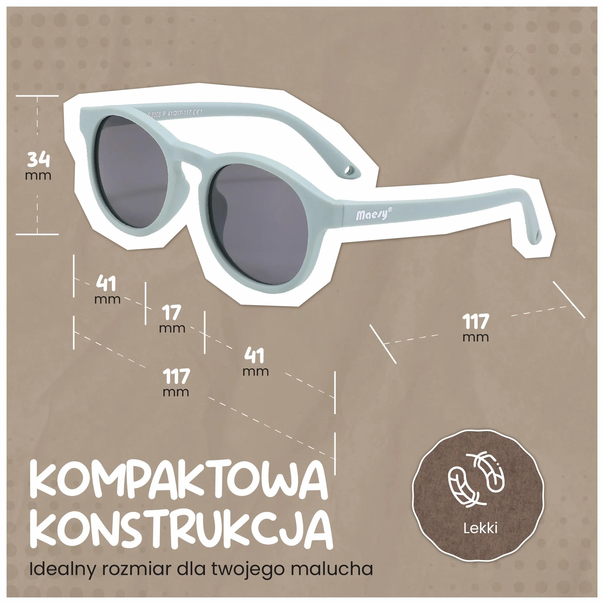 dziecięce okulary przeciwsłoneczne Bowi - 1-3 lata - elastyczne - regulowana gumka - ochrona polaryzacyjna UV400 - maluch i przedszkolak - chłopcy i dziewczynki - okrągłe