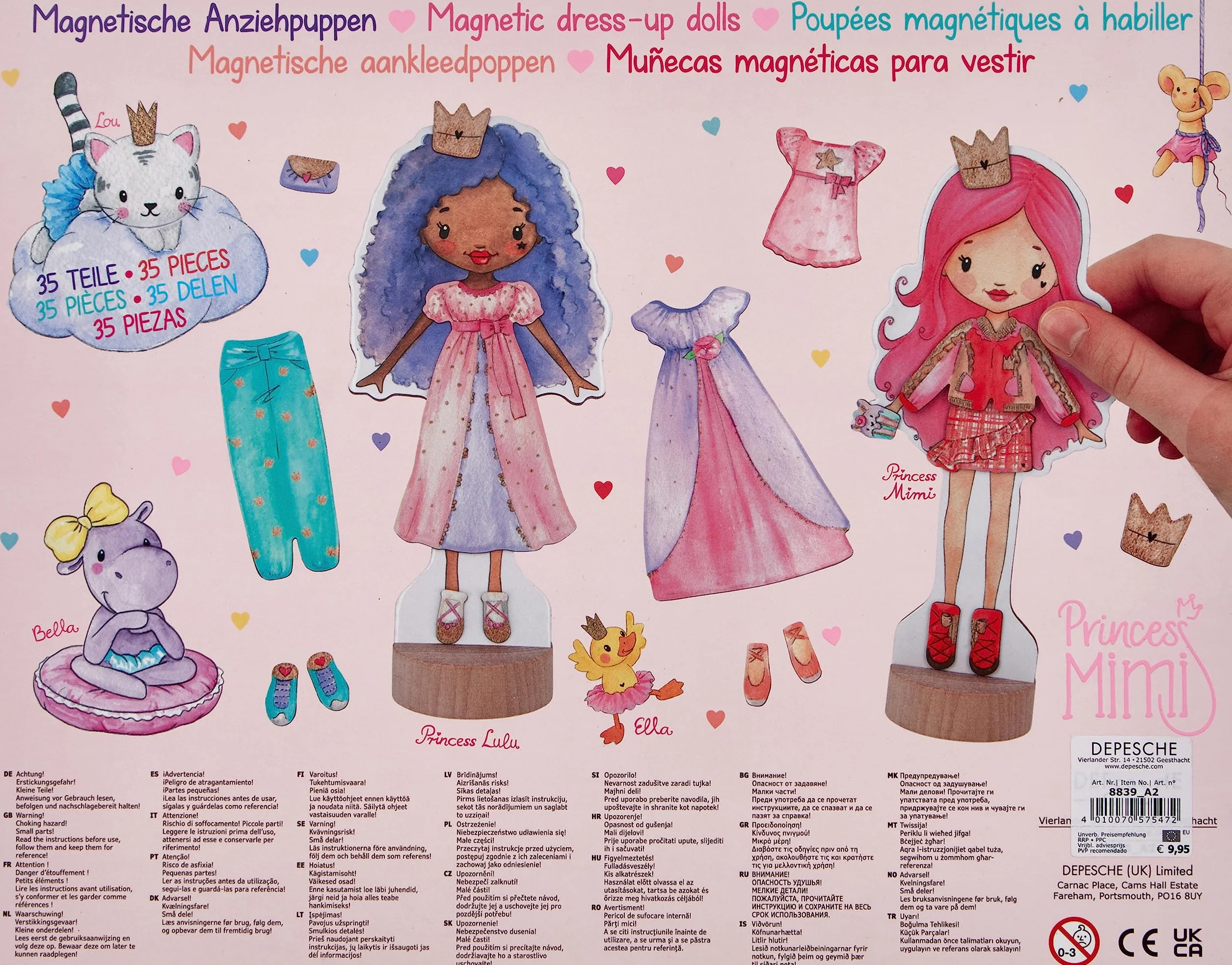 Depesche 8839 Princess Mimi - magnetyczne lalki do ubierania, zestaw z dwiema lalkami i 35 elementami do zakładania, od 3 lat
