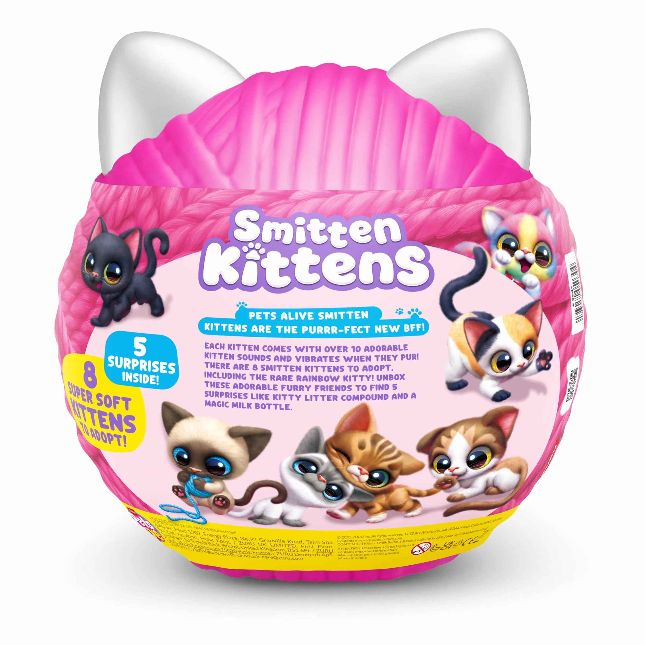 Pets Alive Smitten Kittens Surprise, Lucky, Nurture Play, Soft Toy Unboxing, interactive, 10 dźwięków, ultra miękkie pluszaki, Adopt Electronic Pet Kitten (Lucky)