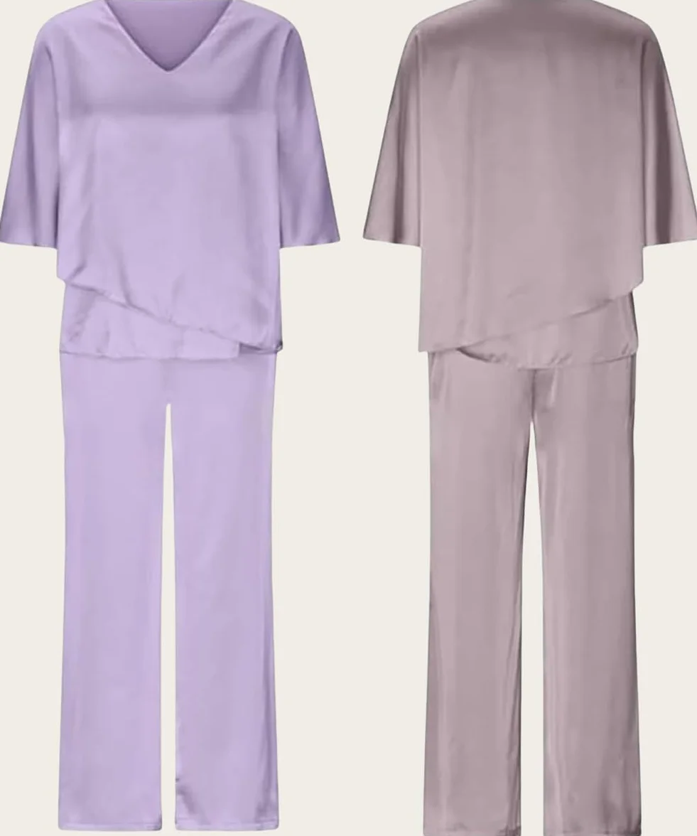 Plus Size szare dwuwarstwowa tunika spodnie, damskie 2-częściowe dekolt w serek asymetryczne zwiewne spodnie z szerokimi nogawkami garnitury, zestawy dla kobiet