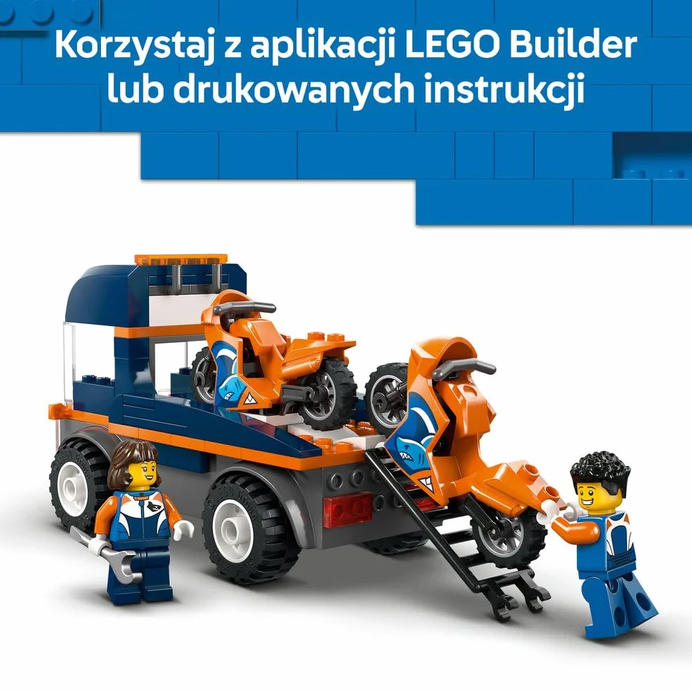 LEGO City Laweta dla motocykli, zabawka dla dzieci z dwiema minifigurkami i ciężarówką, klocki dla 4-latka, pomysł na prezent dla chłopca i dziewczynki na urodziny, łatwe budowanie 60491
