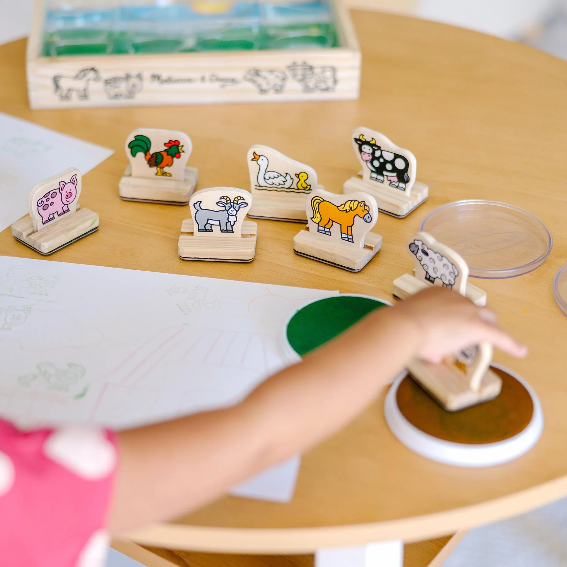 Melissa & Doug My First Wooden Stamp Set - Farm Animals Zestaw Drewnianych Pieczątek, Wielokolorowy, 8 Pieczątek