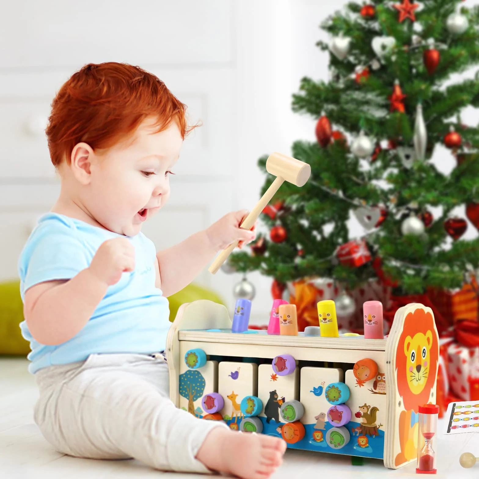 Montessori zabawka dla dzieci od 1 roku życia, zabawka motoryczna 4 w 1, zabawka motoryczna dla dzieci od 1 roku życia, z ksylofonem, labirynt, drewniana zabawka dla niemowląt, prezent dla dziewczynek