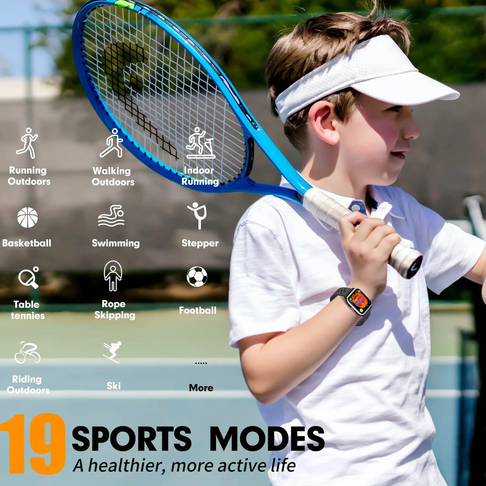 Smartwatch dziecięcy, IP68, wodoszczelny zegarek sportowy dla dzieci z 19+ trybami sportowymi, krokomierzem, tętnem, monitorem snu, świetny prezent dla chłopców, dziewczynek, nastolatków 6-16