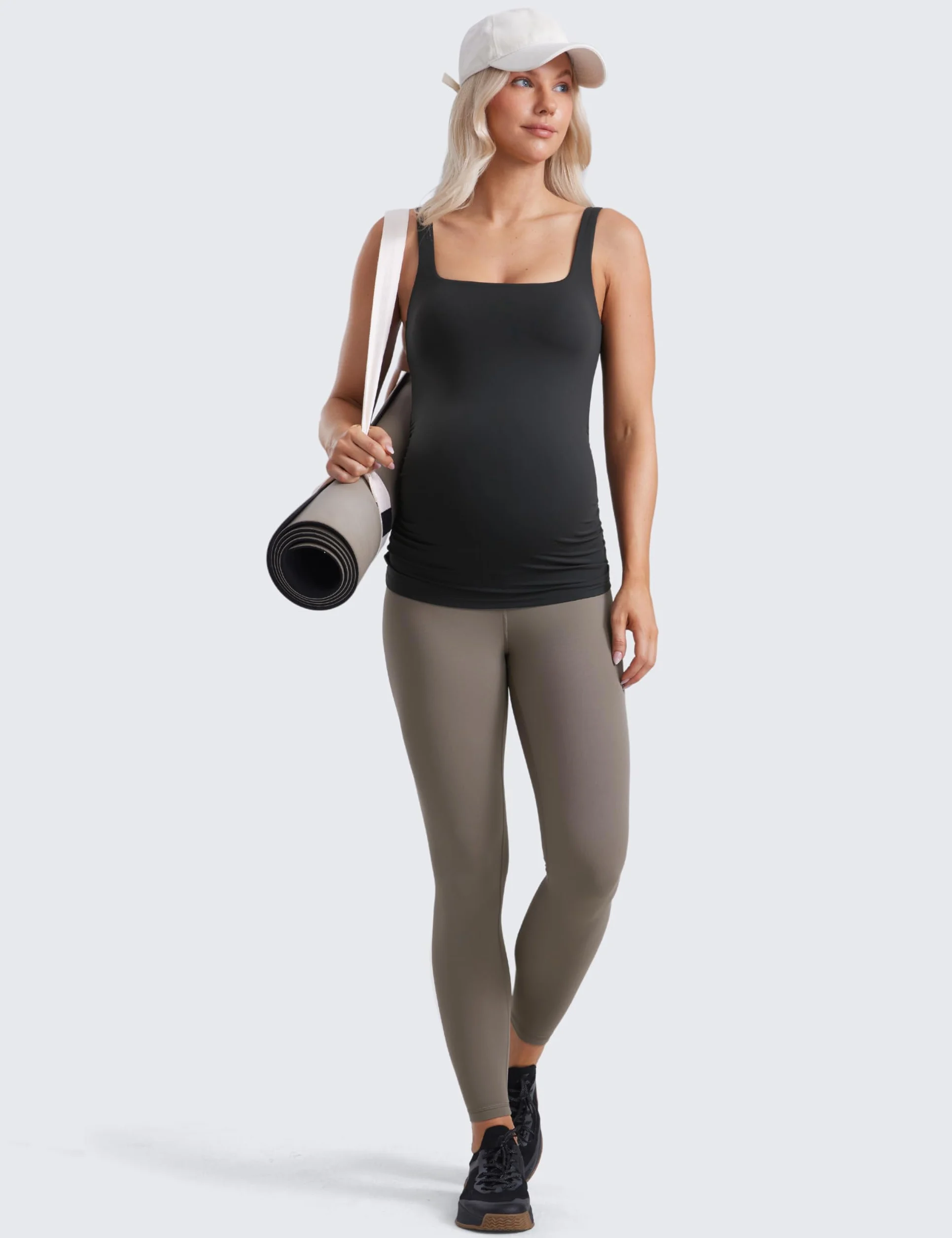 CRZ YOGA Butterluxe Koszulka ciążowa z kwadratowym dekoltem – bezrękawnik z marszczeniami, do jogi, dla kobiet w ciąży, z wbudowanym biustonoszem