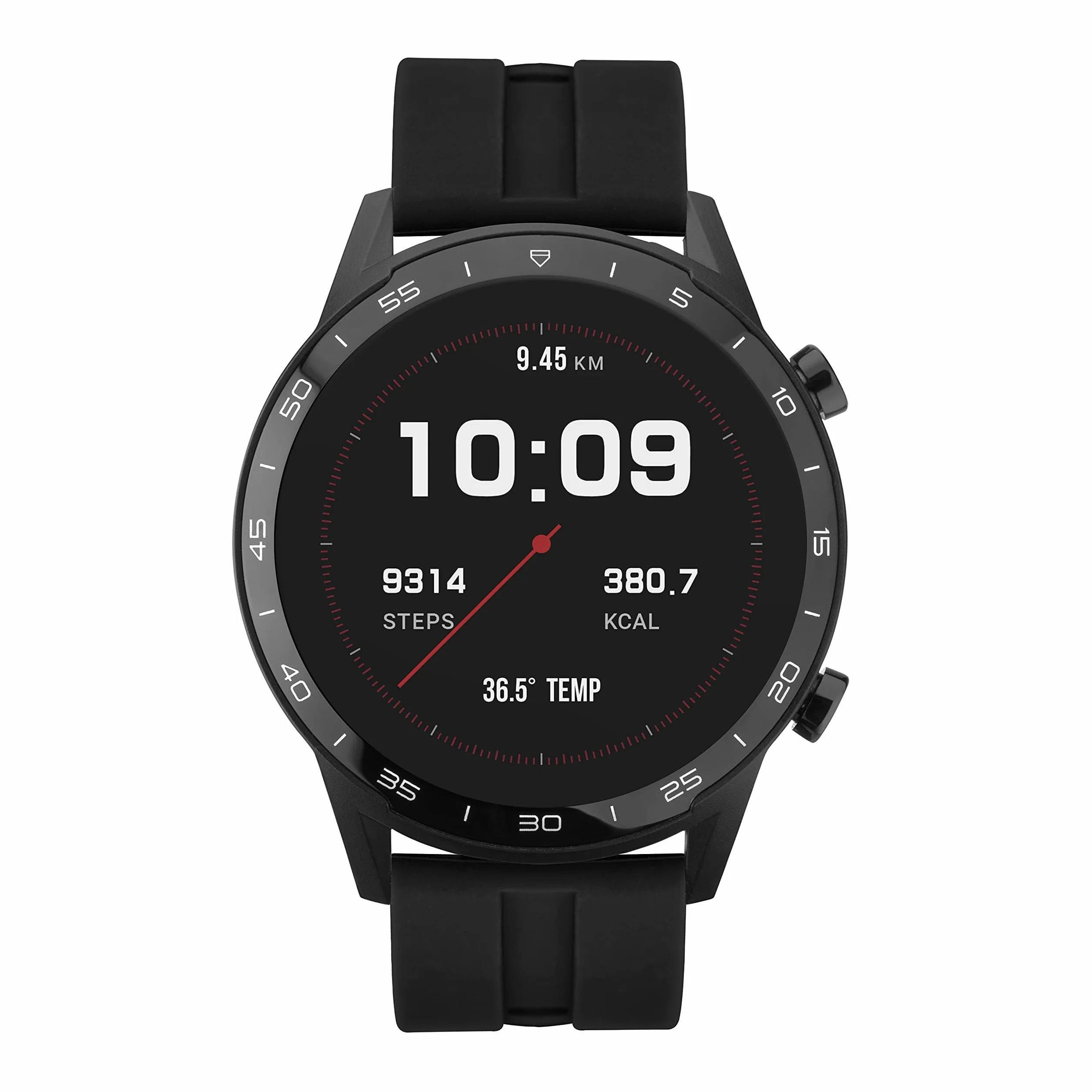 Sekonda Męski smartwatch 45 mm z pulsometrem i monitorem snu, codzienna aktywność, sport, muzyka, funkcja pogody i wiadomości, z gumowym paskiem., Czarny, Casual