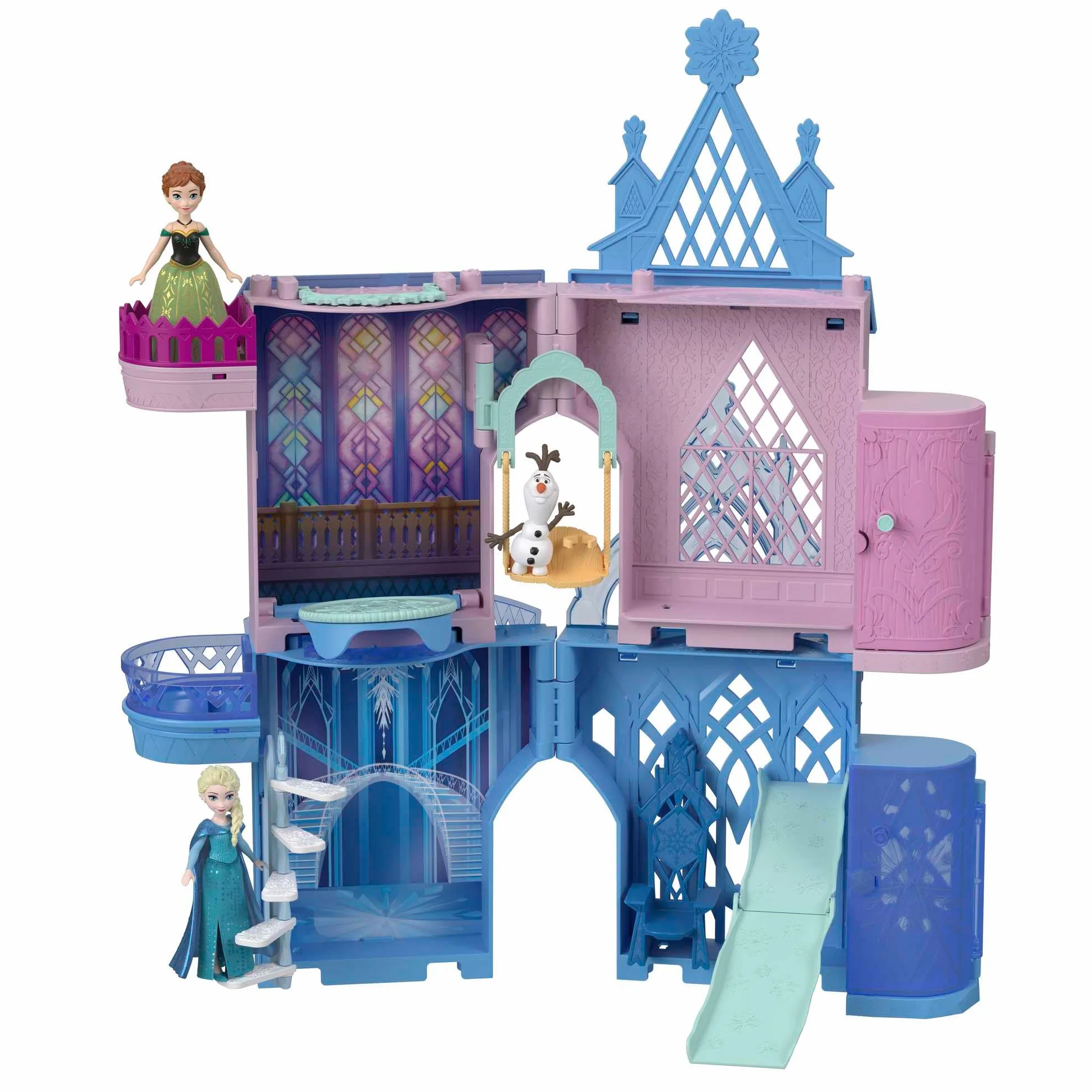 Mattel Disney Kraina Lodu w Arendelle Castle Anna Arendelle zestaw modułowy z mini lalką z postacią Olaf i 7 akcesoriami, zabawka dla dzieci w wieku 3+ lat, nowa odmiana, JDP65
