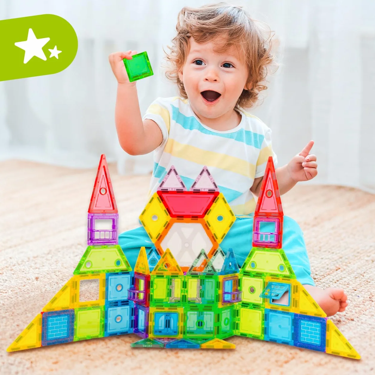 MalPlay Magnetyczne klocki, puzzle, zabawki konstrukcyjne dla dzieci, 130 sztuk, prezent od 3 lat