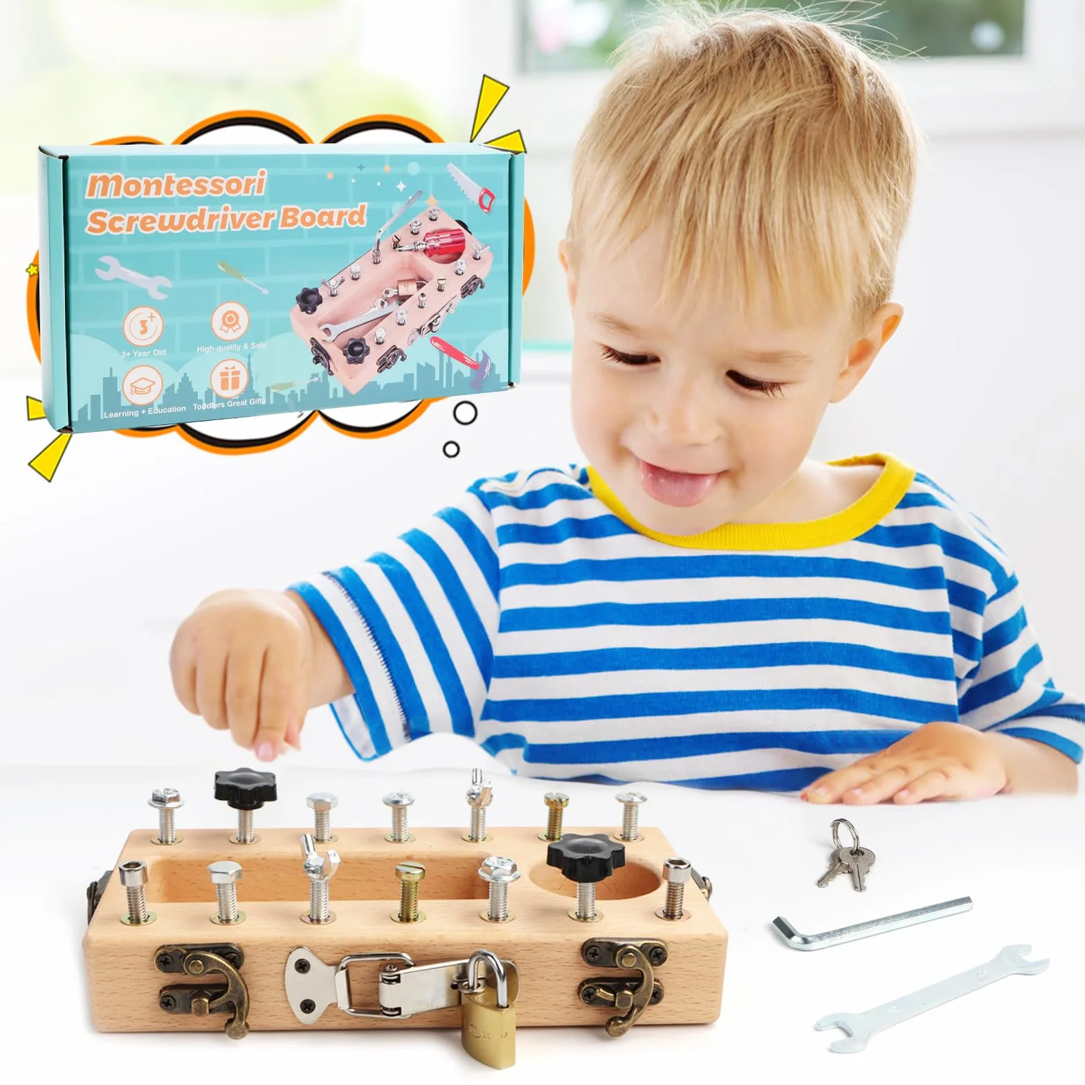 Montessori zestaw wkrętaków, zabawka dla dzieci w wieku 3, 4, 5 lat, drewniana zabawka, drewniana deska do wkręcania, zabawka motoryczna, prezent dla dziewcząt i chłopców