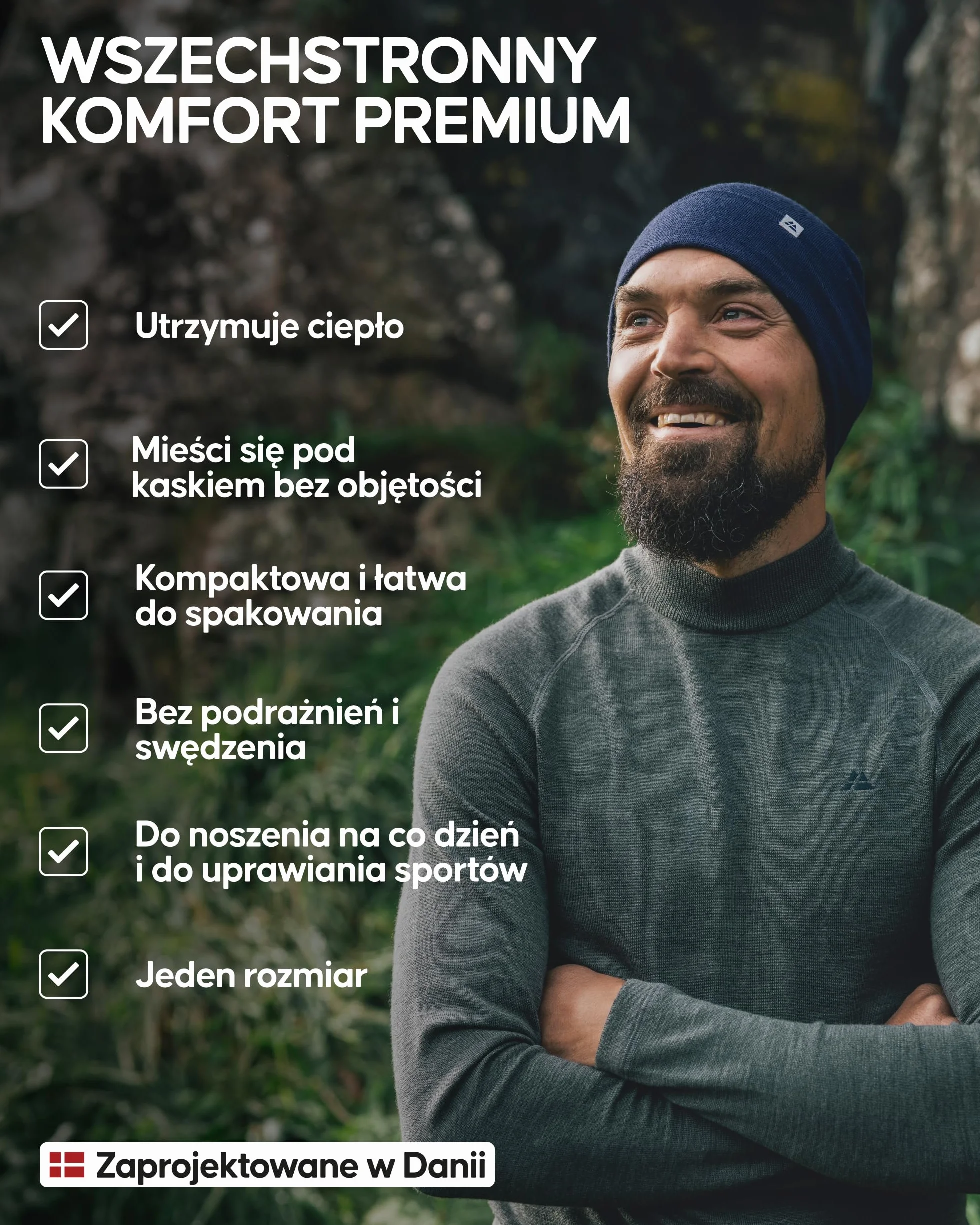 DANISH ENDURANCE Wełniana Czapka Merino, Ciepła Beanie, Materiał Premium, Oddychająca, Sportowa, Dla Mężczyzn i Kobiet