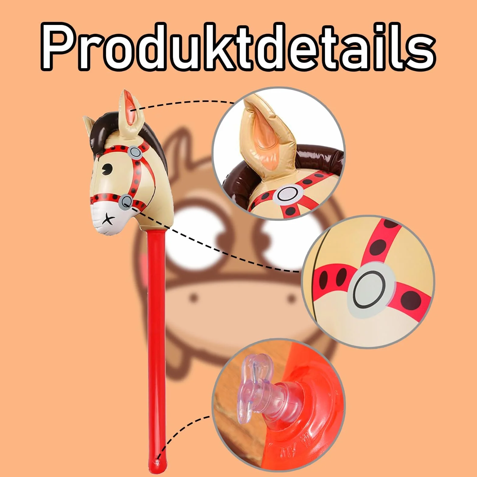 Nadmuchiwany koń, 2 sztuki, 80 cm, nadmuchiwany kijek do kucyka, do majsterkowania, hobby, dekoracja dla dzieci, kowbojska impreza tematyczna