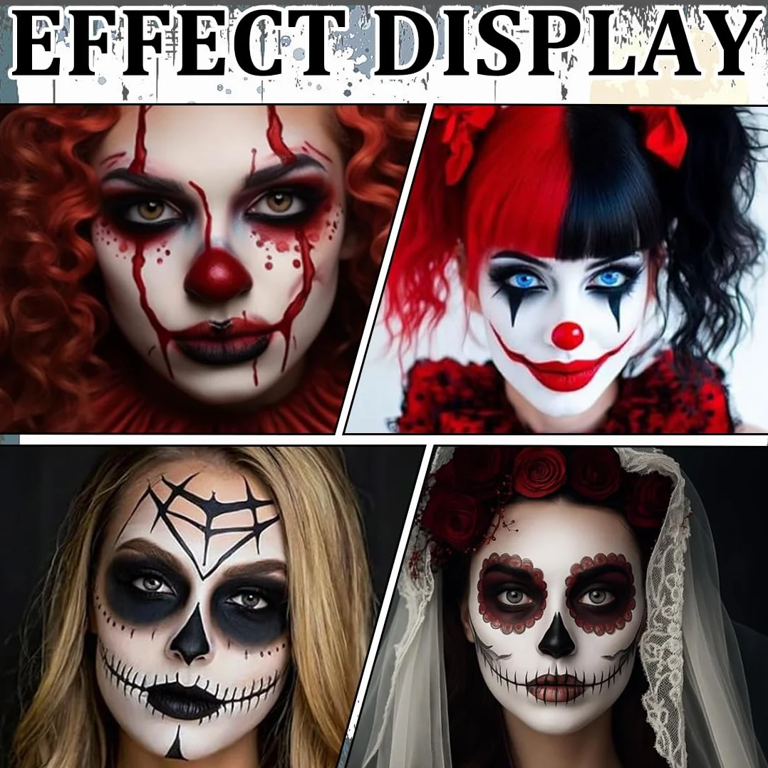 Halloweenowa czarna biała czerwona farba do twarzy, 150 g biały czarny czerwony makijaż na Halloween, malowanie ciała wodoodporny na randkę, karnawał imprezy cosplay klaun efekty specjalne imprezy