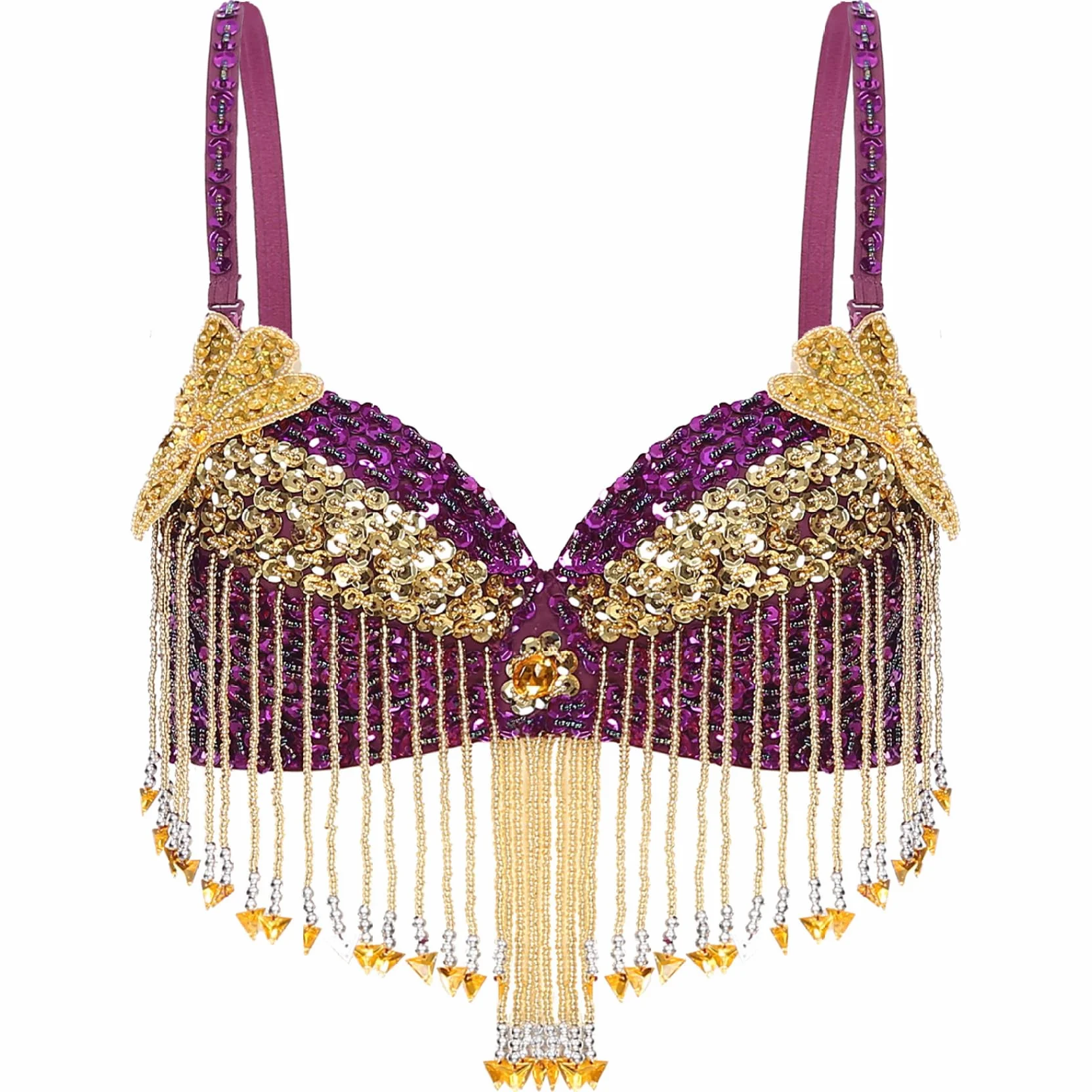 Damski biustonosz do tańca brzucha Crop Top Taniec orientalny błyszczący błyszczący biustonosz z frędzlami odzież do tańca