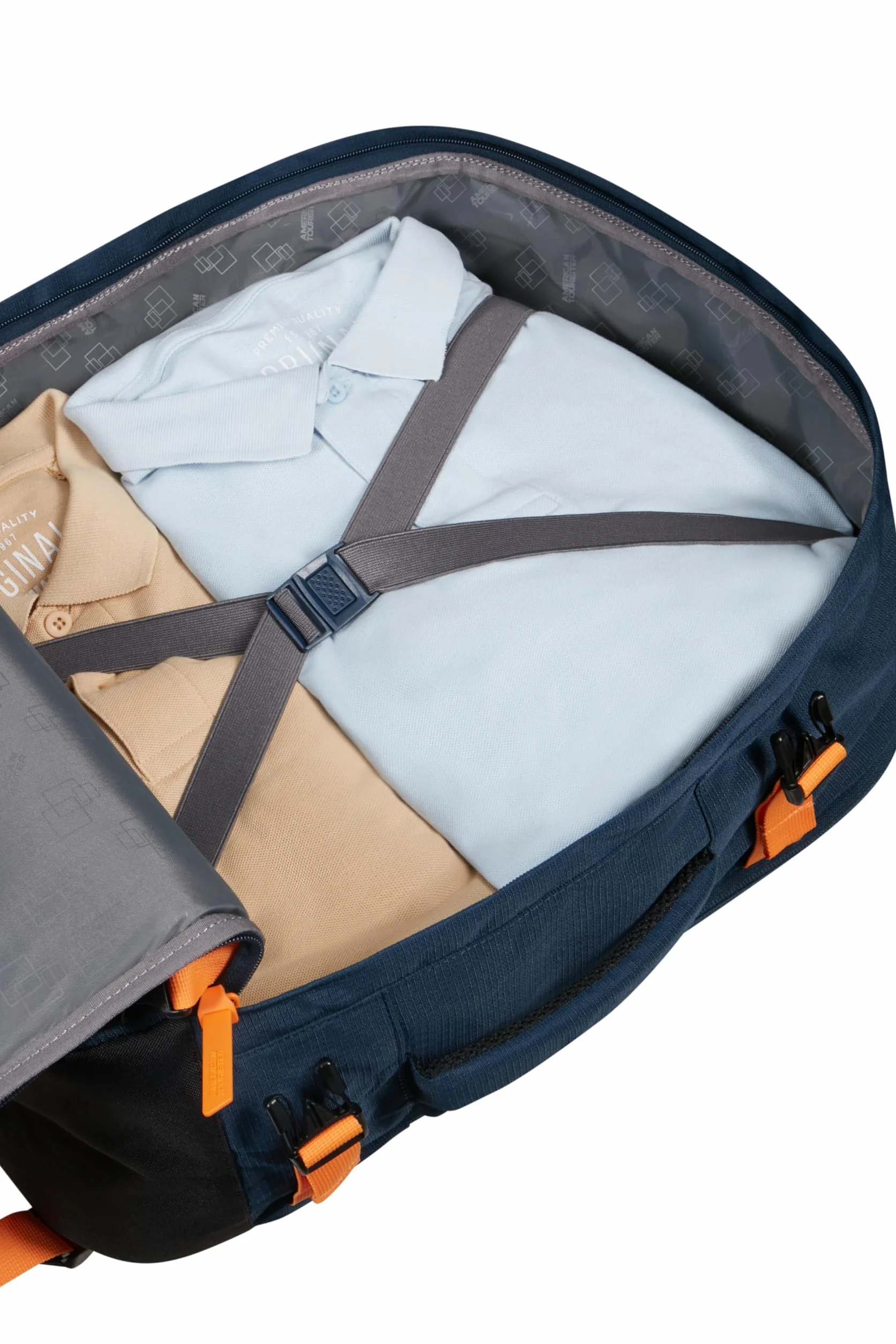 American Tourister Take2Cabin - EasyJet Torba kabinowa 36 x 20 x 45 cm, 38 l, 0,70 kg, bagaż podręczny, plecak samolotowy M pod siedzenie, niebieski/pomarańczowy (Dark Navy/Radiant Orange)