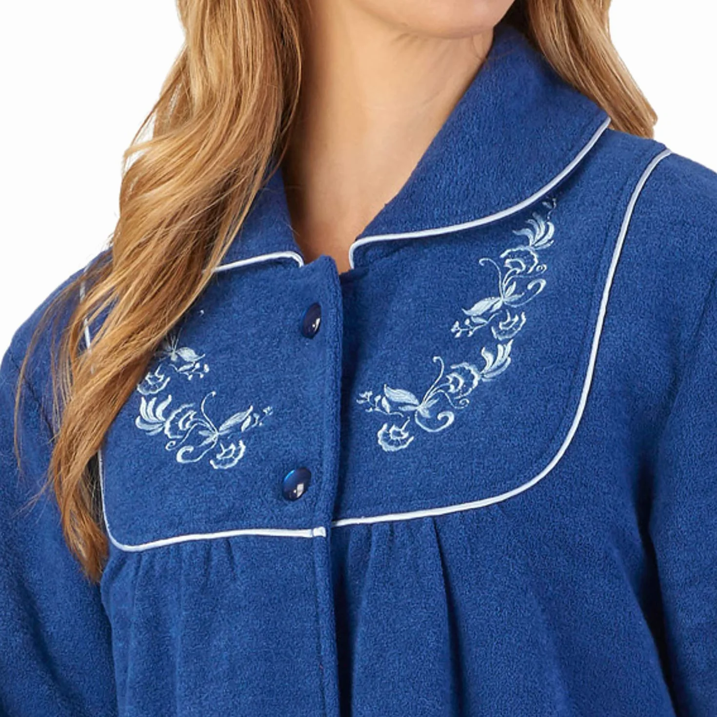 Slenderella Damski szlafrok zapinany na guziki miękki bucle polarowy haftowany housecoat (3 kolory)