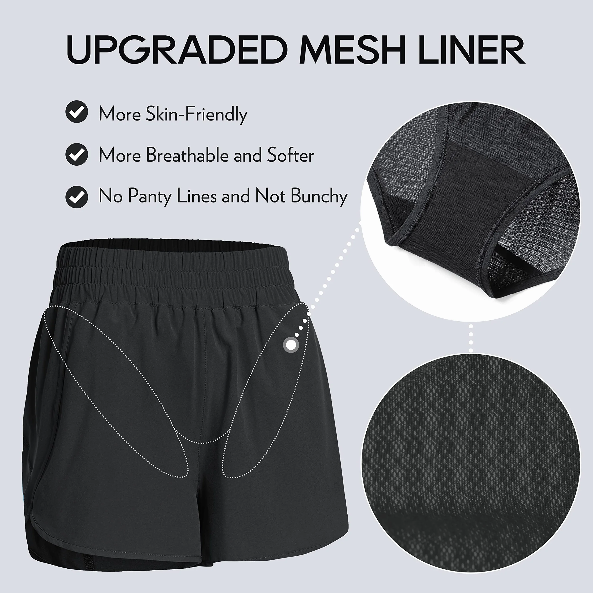 CRZ YOGA Damskie Szorty do biegania o wysokiej talii.3'' Mesh Liner Quick Dry Athletic Gym Trening Spodenki z kieszenią na zamek