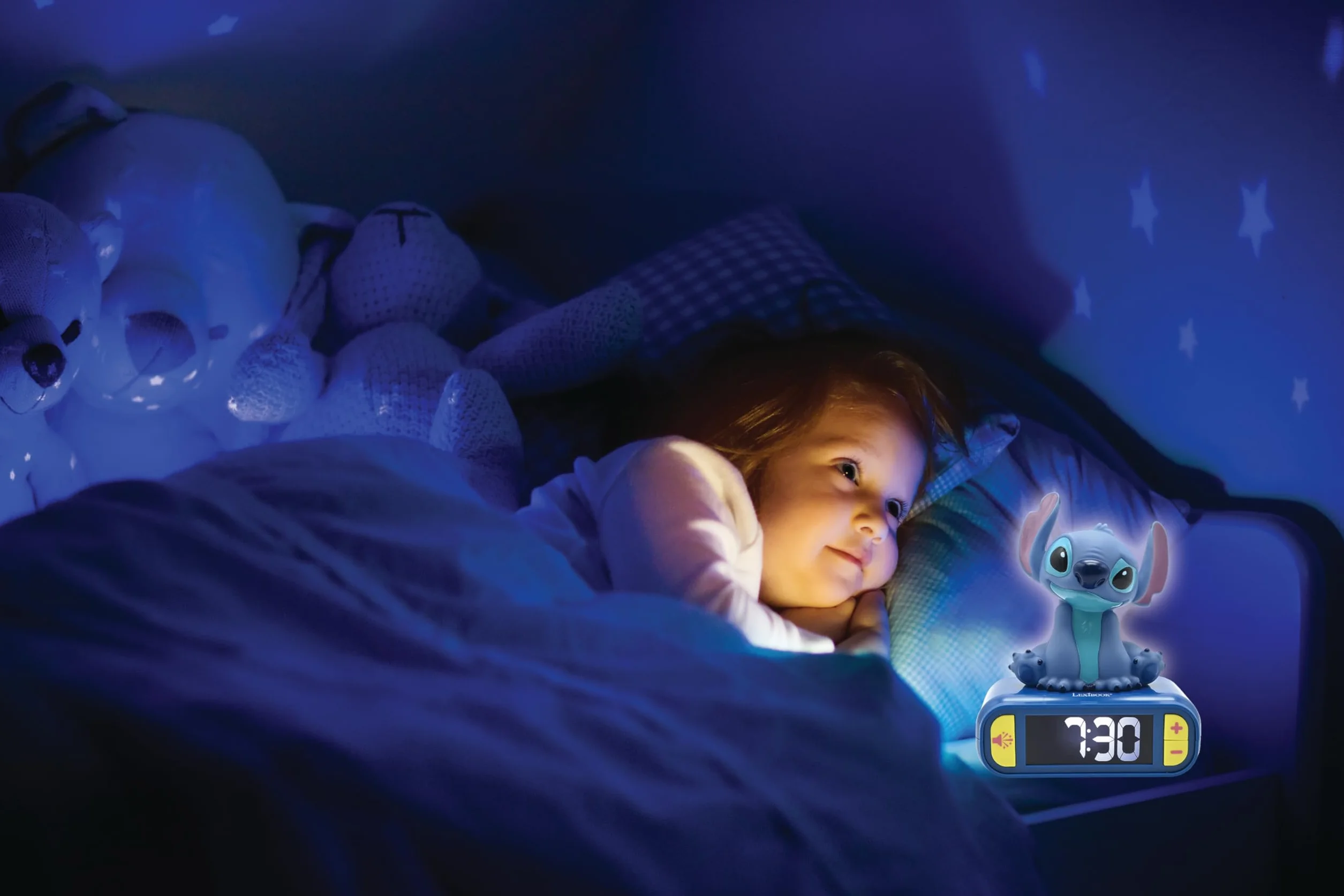 Lexibook, Disney Stitch, Budzik Nocny Stitch, Świecąca Postać, Wybór 6 Alarmów, 6 Efektów Dźwiękowych, Podświetlany Wyświetlacz LCD, Drzemka, Niebieski, RL800D