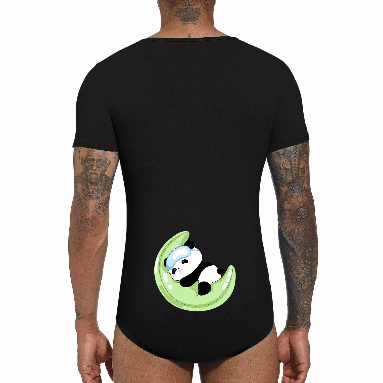 Landofgenie Body Męski Bodysuit dla Dorosłych Piżama z Guzikami Snap w Kroczu Krótki Rękaw Drukowany Onesie