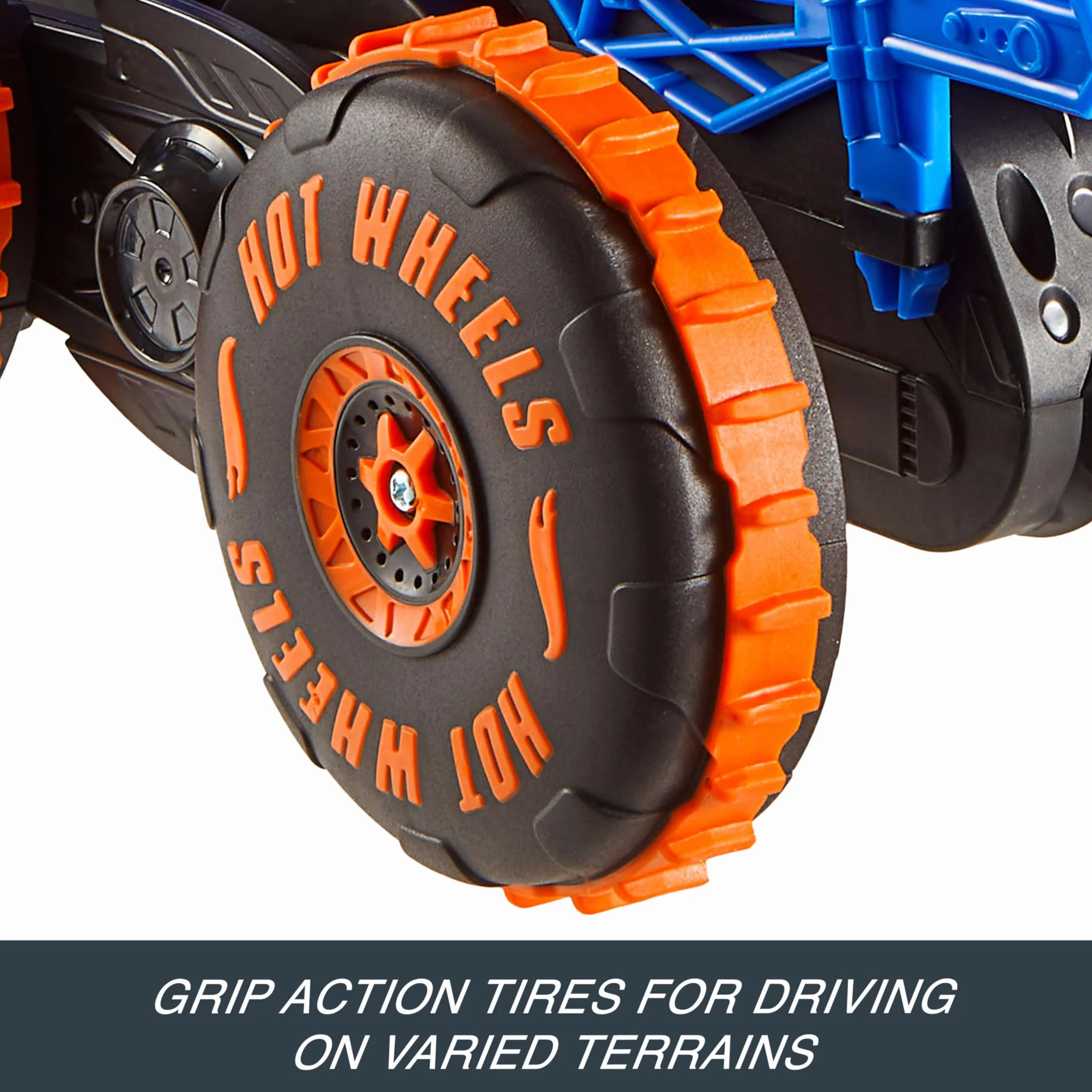 Hot Wheels Monster Trucks RC Tiger Shark Wspinacz Duży pojazd zdalnie sterowany z 3 trybami zabawy do wyścigów, wspinaczki i popisów kaskaderskich, zabawka rajdowa dla dzieci, JFR39