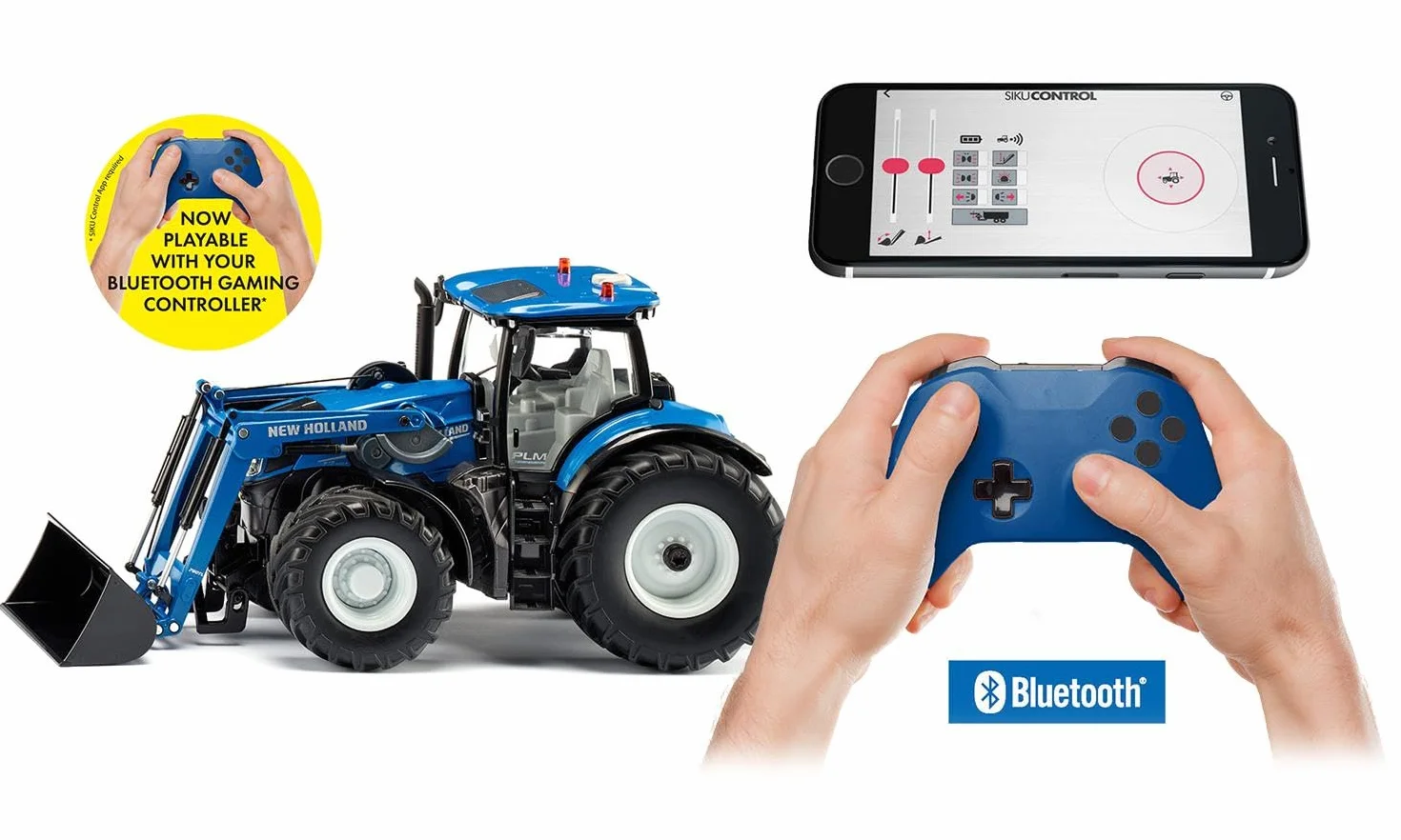 Siku 6797, New Holland T7.315 Traktor z ładowaczem czołowym, Niebieski, Metal,Tworzywo sztuczne, 1:32, Zdalnie sterowany, Bez pilota zdalnego sterowania, Możliwość sterowania przez aplikację