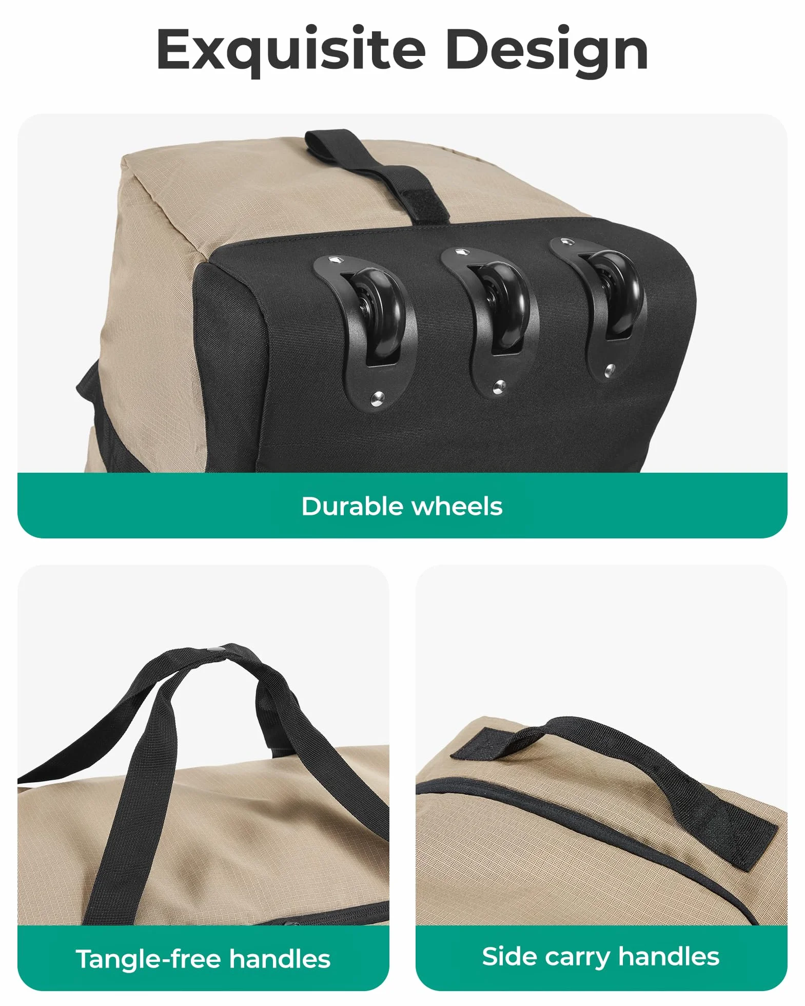 BAGSMART Składana torba podróżna na kółkach, 80 l, lekka torba sportowa, 3 rolki, duża torba podróżna dla mężczyzn i kobiet, może być zwinięta i przechowywana, zieleń wodorostów