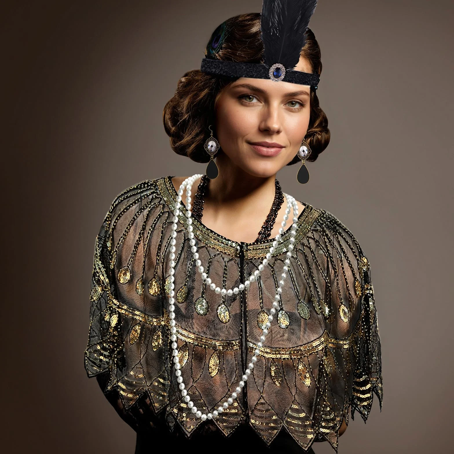 PLULON Zestaw akcesoriów Flapper z lat 20. XX wieku, dla kobiet, sukienki Great Gatsby, cekiny, szal, chusty, sukienki na imprezę w stylu lat 20