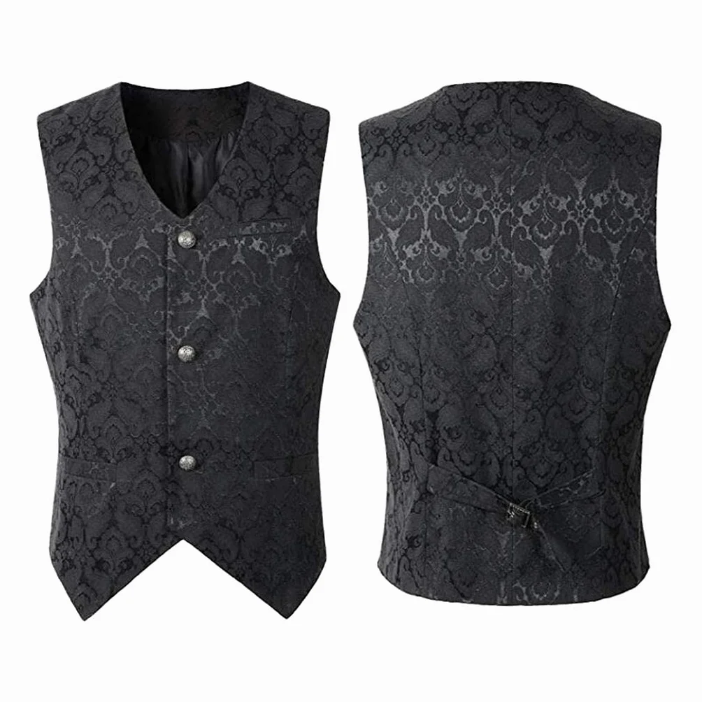 Męska średniowieczna kamizelka żakardowa steampunk slim fit sukienka kamizelka M czarna