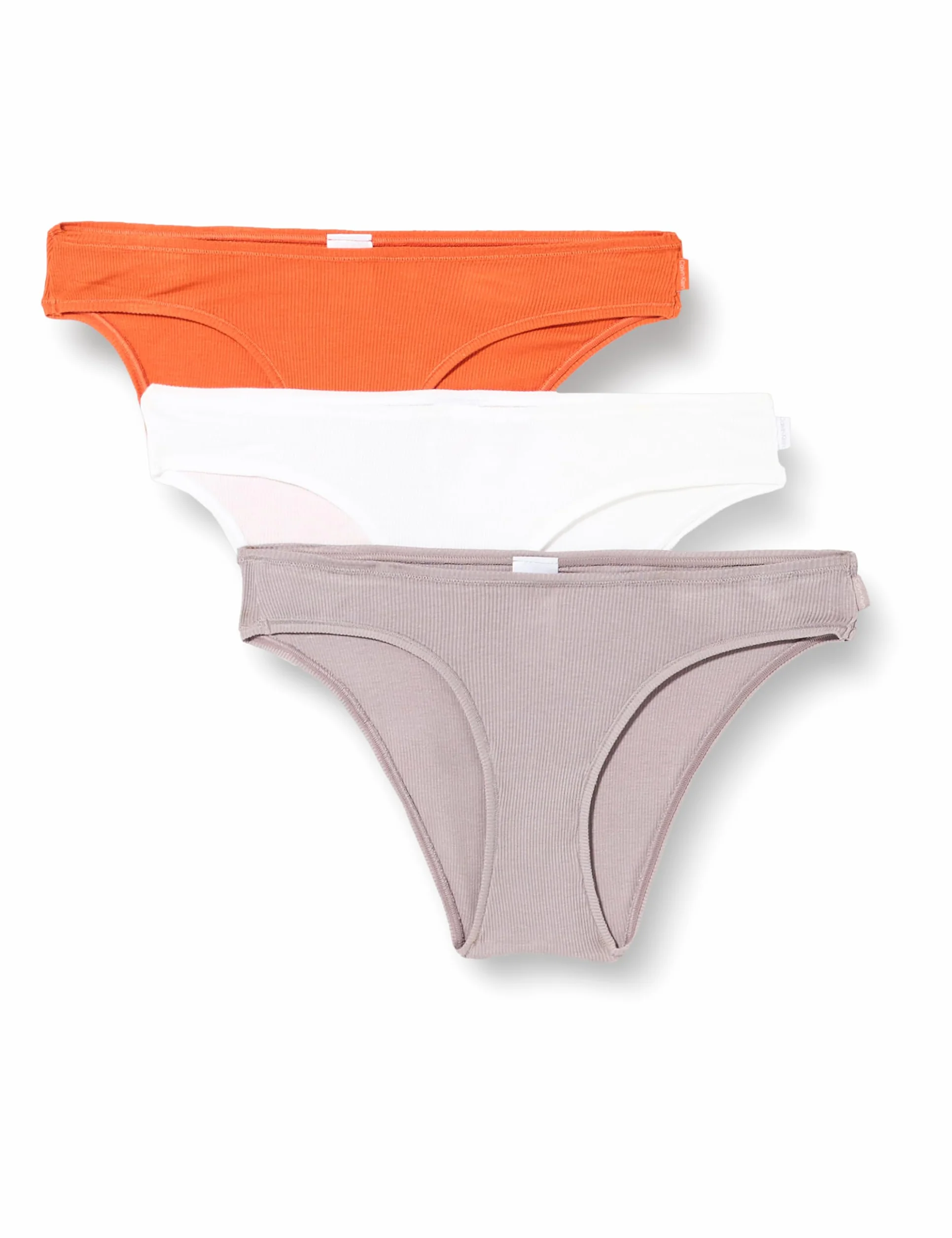Calvin Klein Damskie majtki bikini prążkowane 3 szt, Wielokolorowy (pomarańczowy rdza/szary piasek/biały), M
