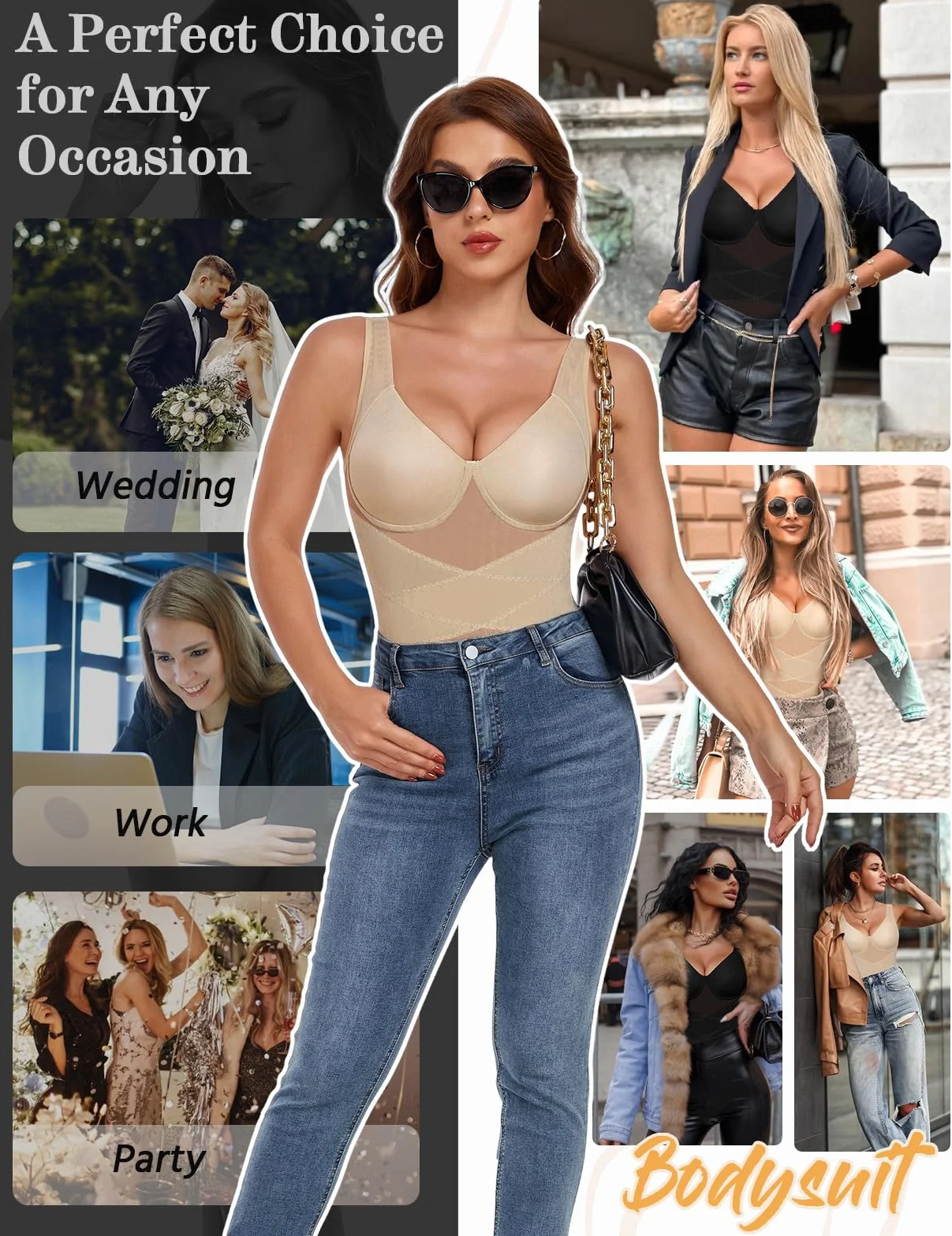 Yuson Girl Body modelujące damskie body modelujące sylwetkę z oddychającą siatką bielizna modelująca bezszwowa bielizna regulowane ramiączka i kontrola niewidzialny brzuch z biustonoszem