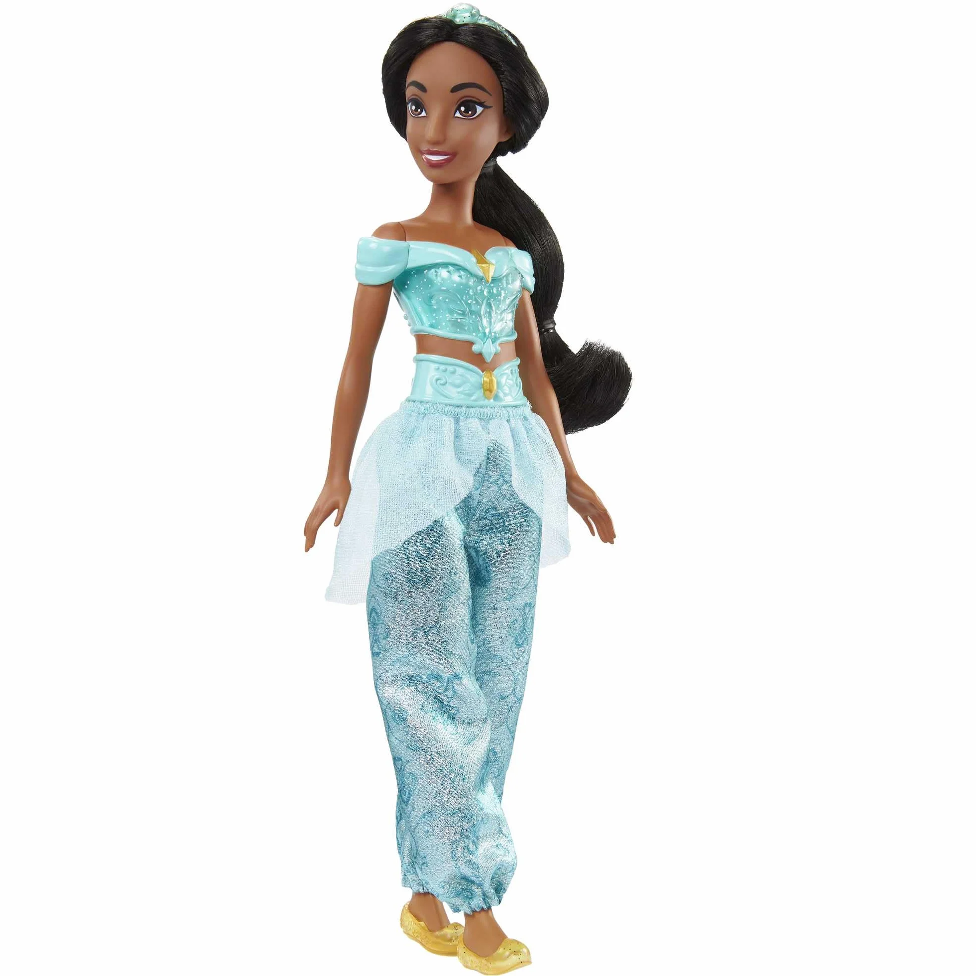 Mattel Księżniczka Disneya Dżasmina Lalka z punktami zgięcia, błyszczącym ubrankiem i akcesoriami inspirowanymi filmem Disneya, prezent dla dzieci HLW12