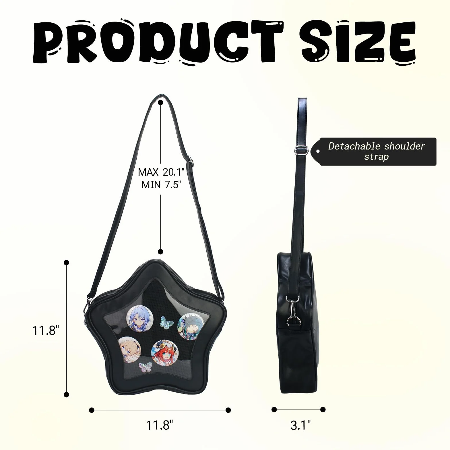Ita Bag w kształcie gwiazdy z przypinkami, torba na ramię Y2K, estetyka, urocza torebka z wkładką