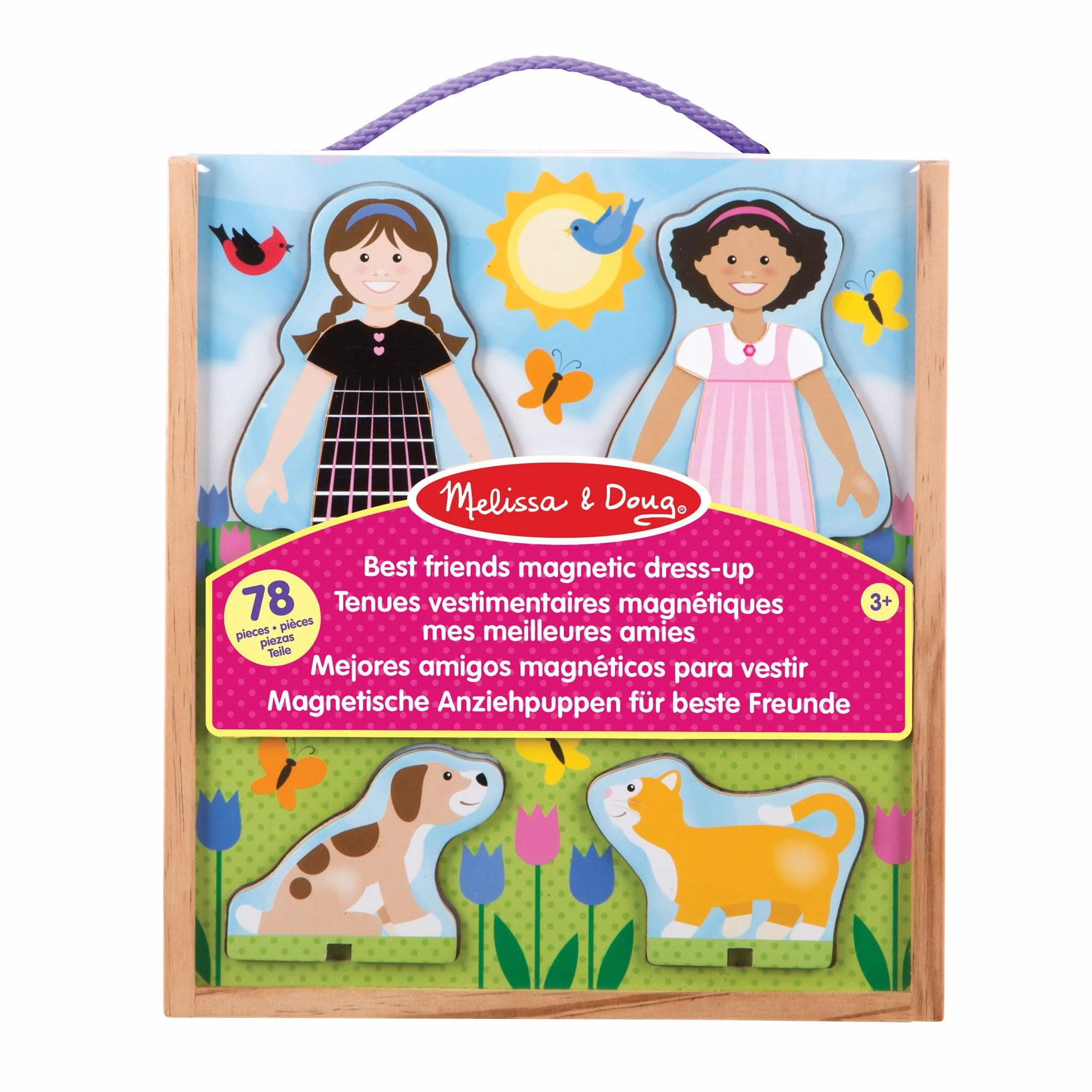 Melissa & Doug – zabawkowy zestaw do zabawy z odgrywaniem ról: magnetyczne przebieranki, drewniane laleczki, najlepsze przyjaciółki (78 elementów)