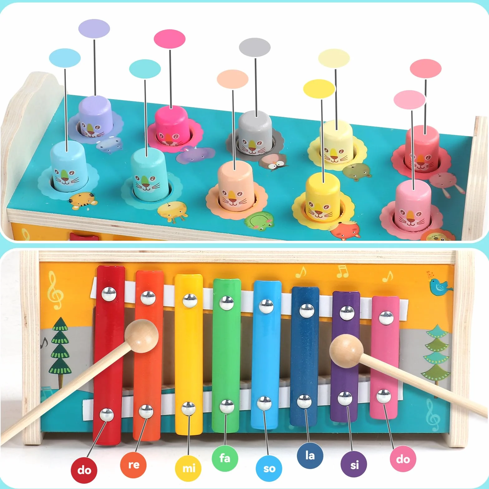 Montessori zabawka dla dzieci od 1 roku życia, zabawka motoryczna 4 w 1, zabawka motoryczna dla dzieci od 1 roku życia, z ksylofonem, labirynt, drewniana zabawka dla niemowląt, prezent dla dziewczynek