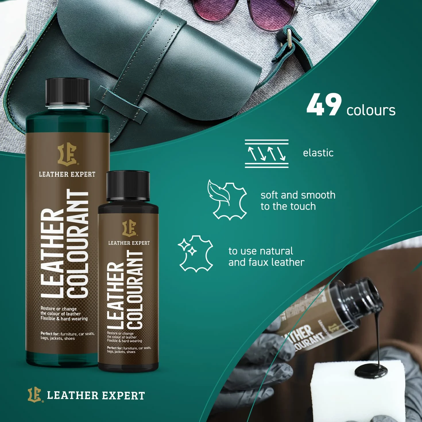Leather Expert Barwnik do Skór - Gotowy do Użycia, Wysokiej Jakości - Czarny, 50 ml