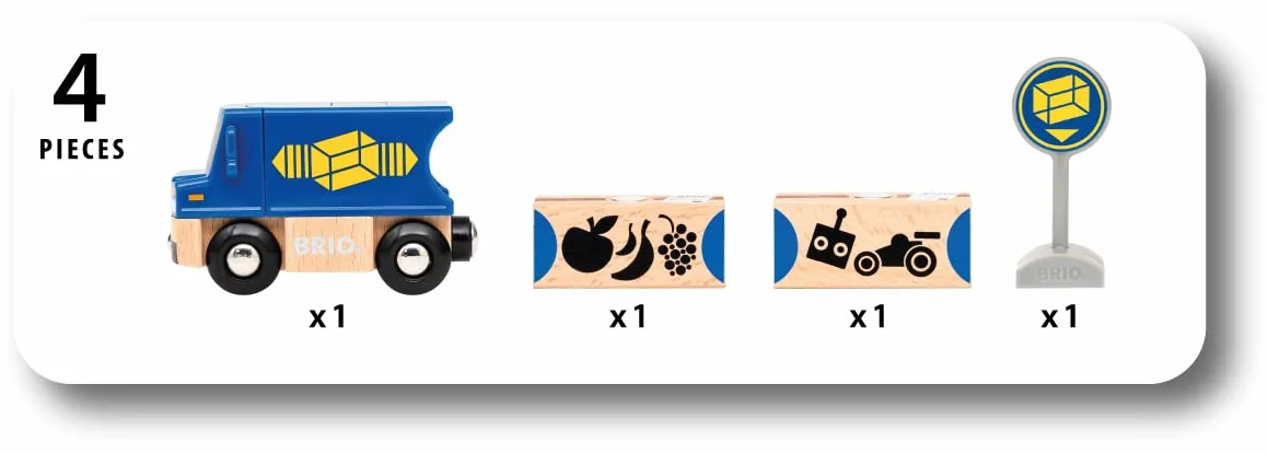 BRIO World 36020 Zustell-Fahrzeug - Blauer Liefer-LKW mit zwei magnetischen Holzcontainern - Empfohlen für Kinder ab 3 Jahren und kompatibel mit den Schienen der BRIO World