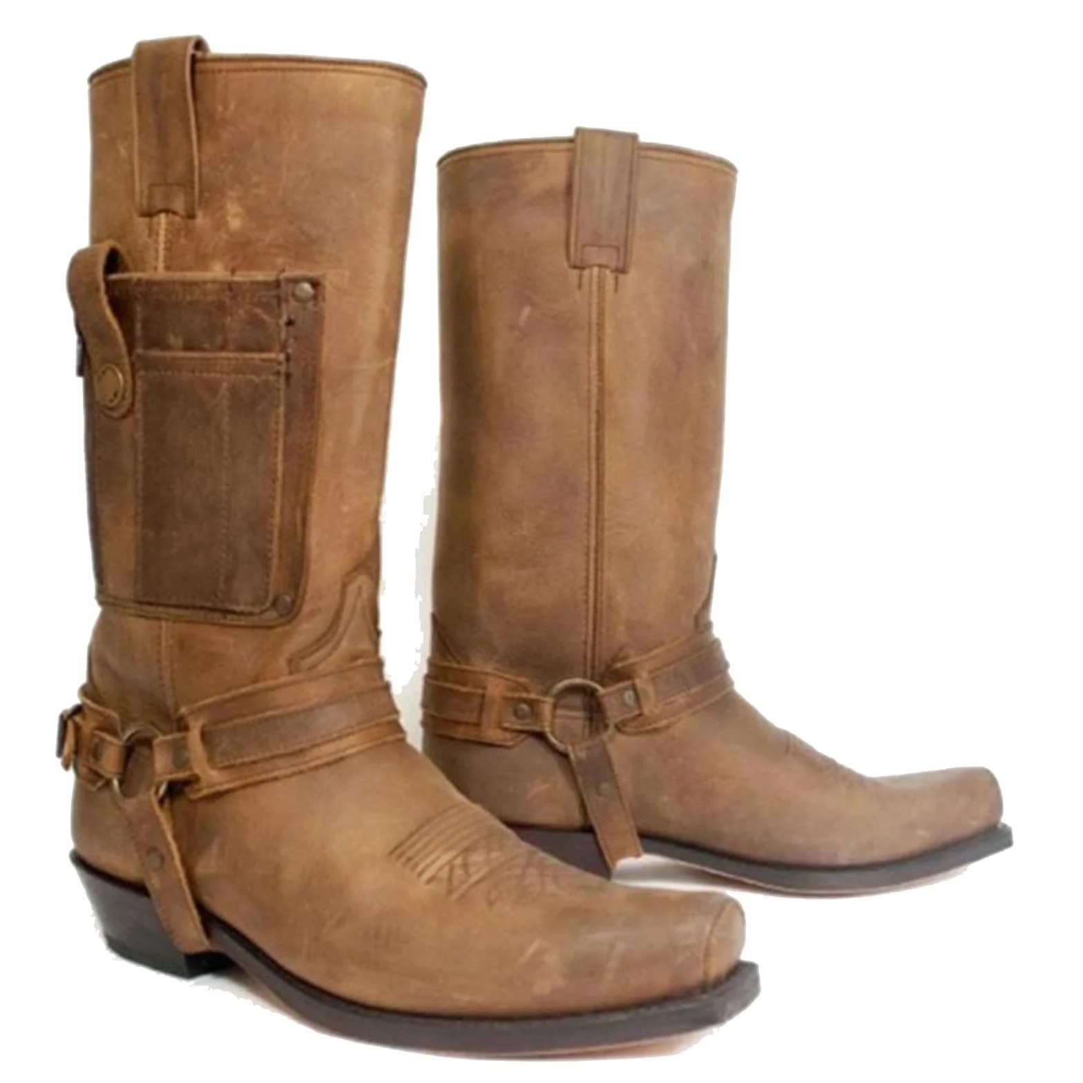 Buty kowbojskie Western Buty męskie Buty kwadratowe PU Skórzane buty Vintage Skórzane buty rycerskie Steampunk Niskie obcasy Koń wyścigowy Koń motocyklowy dla Cos Props